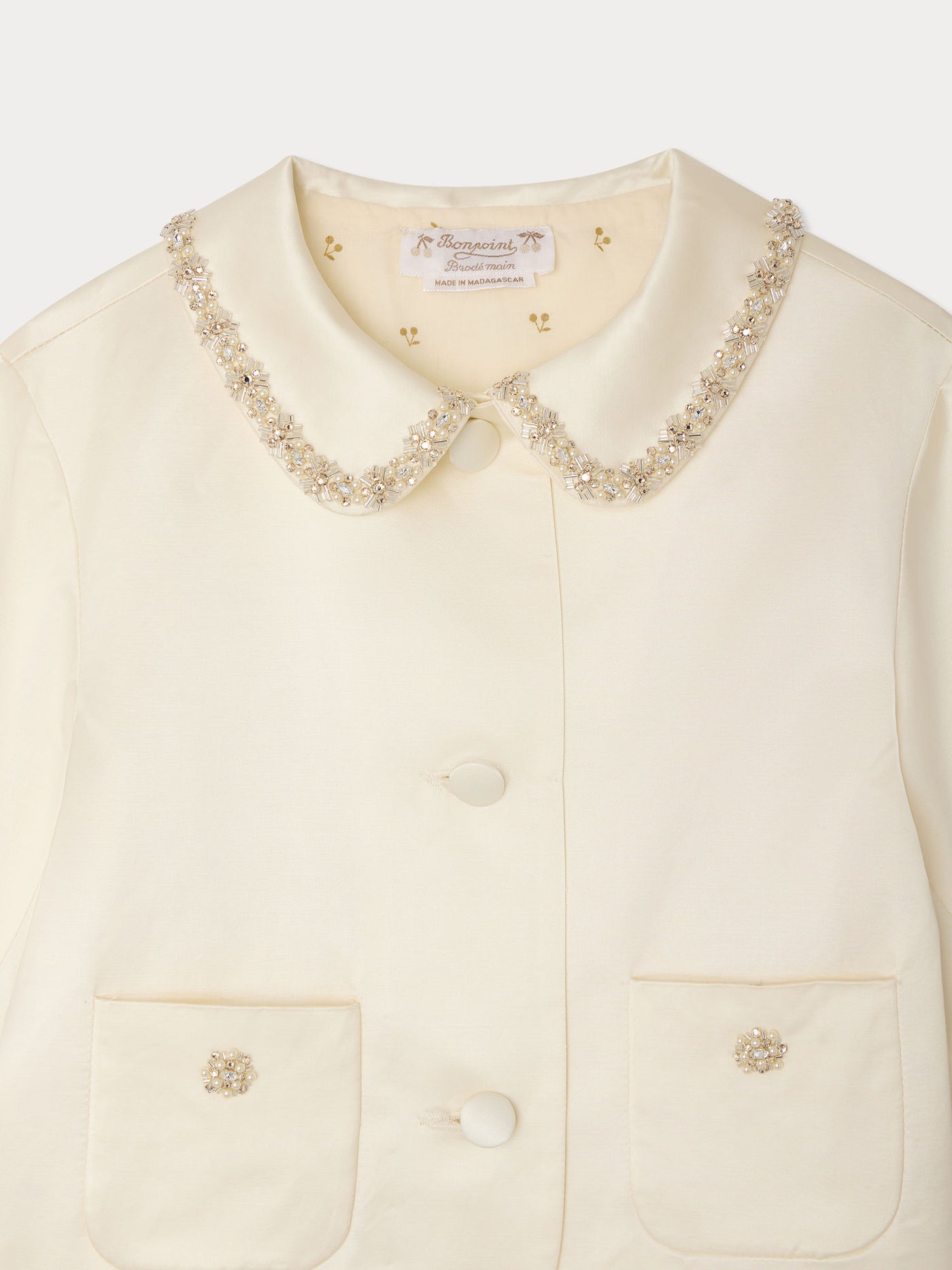 Laelia jacket with hand-embroidered rhinestones and pearls in organic cotton and viscose
