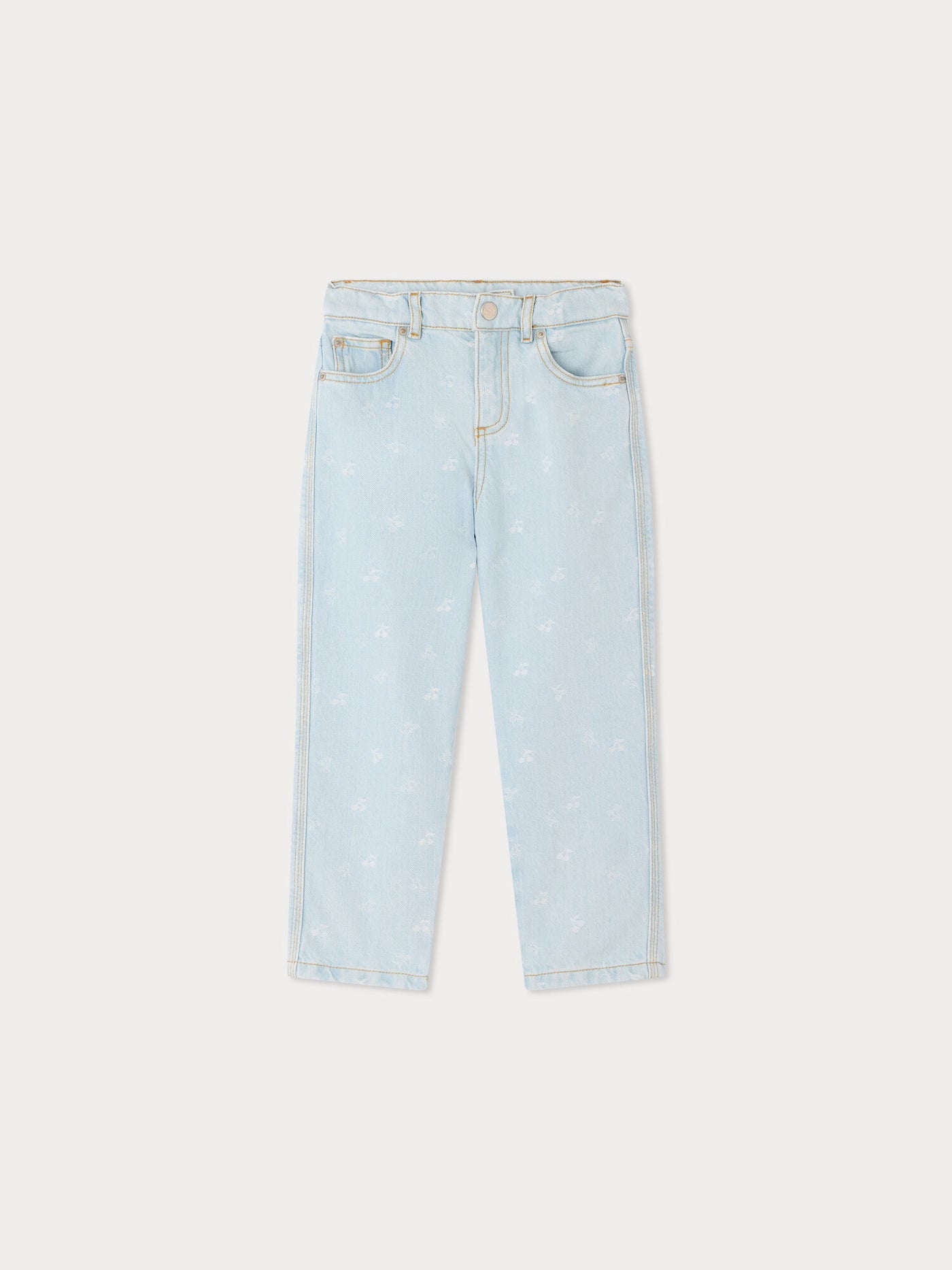 Eloha wide-leg denim trousers with cherry jacquard pattern