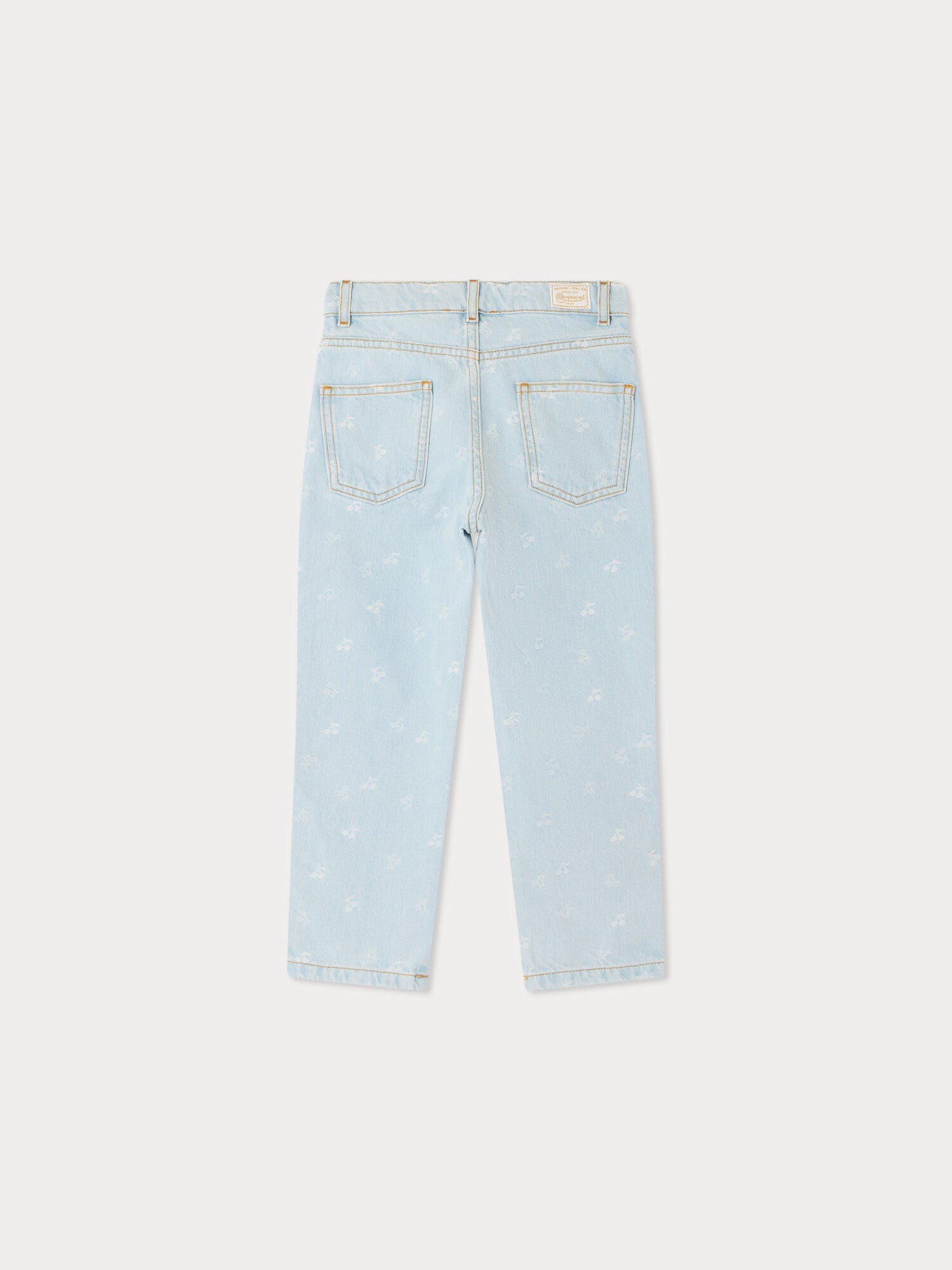 Eloha wide-leg denim trousers with cherry jacquard pattern