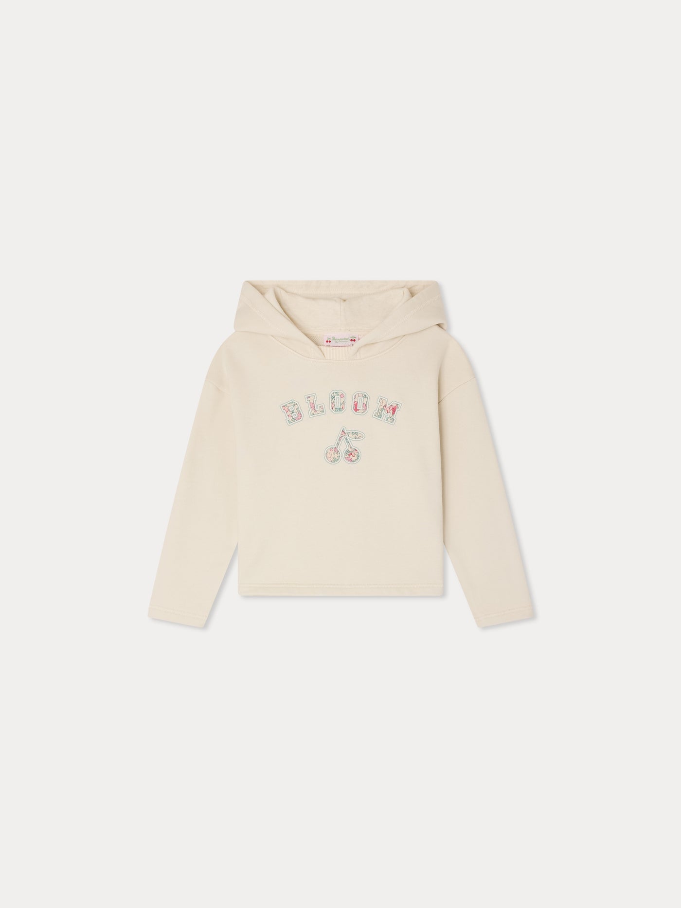 Carmine sweatshirt appliqué in Liberty fabric in organic cotton