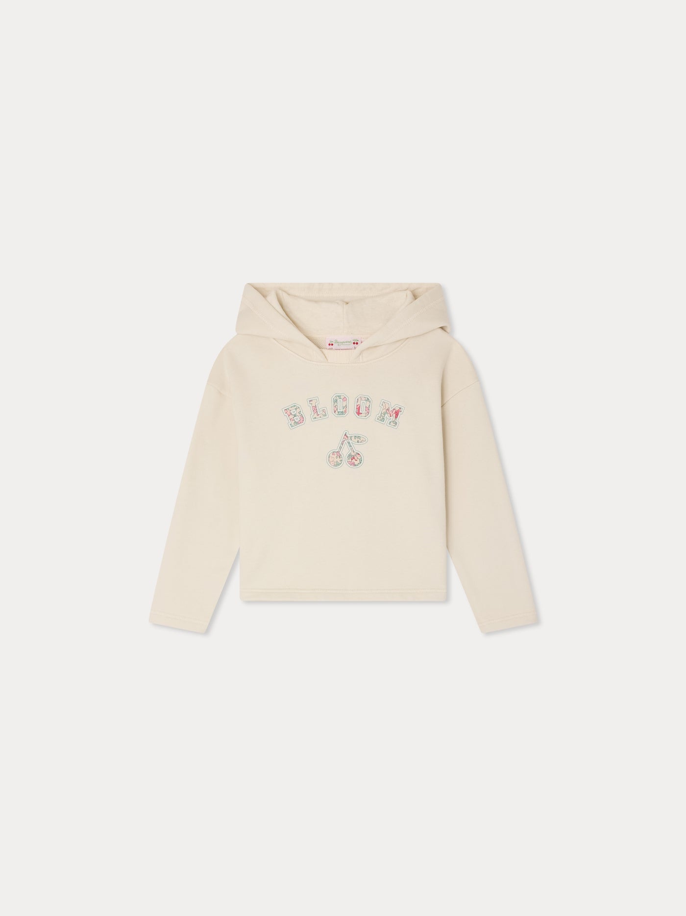 Carmine sweatshirt appliqué in Liberty fabric in organic cotton