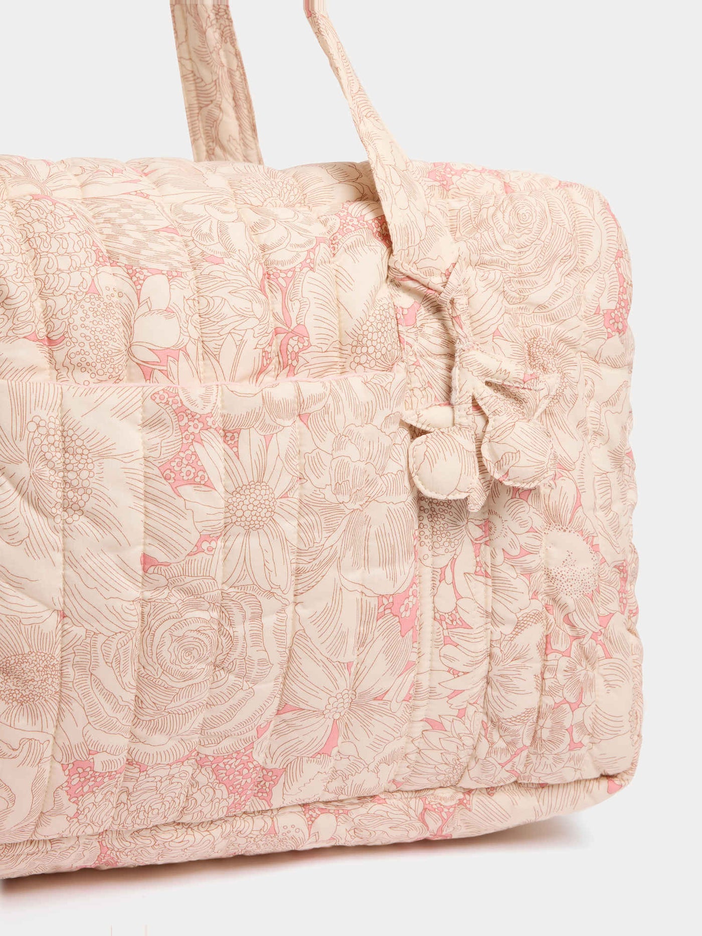 Quilted Piou pink changing bag in Liberty organic cotton fabric