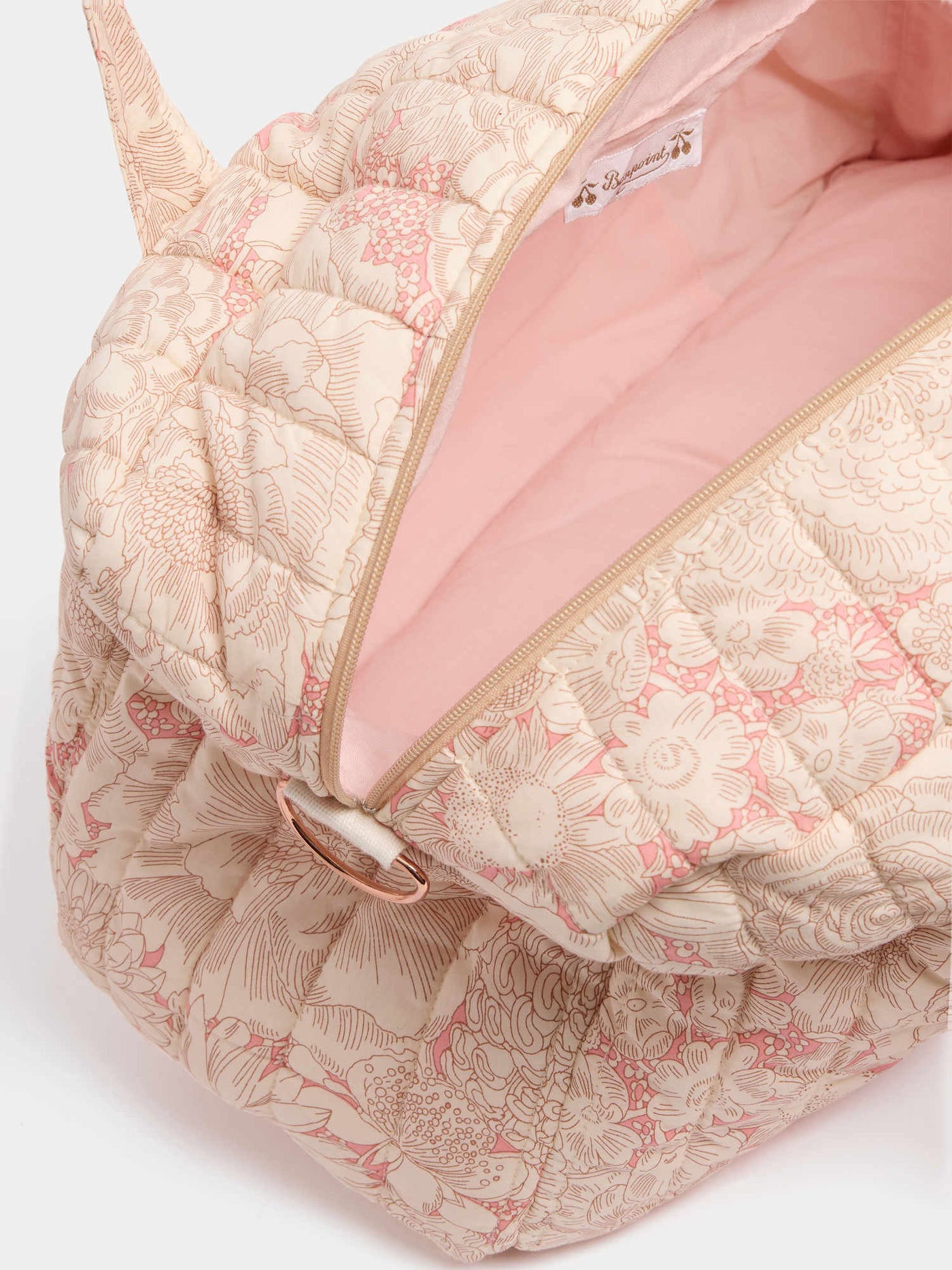 Quilted Piou pink changing bag in Liberty organic cotton fabric