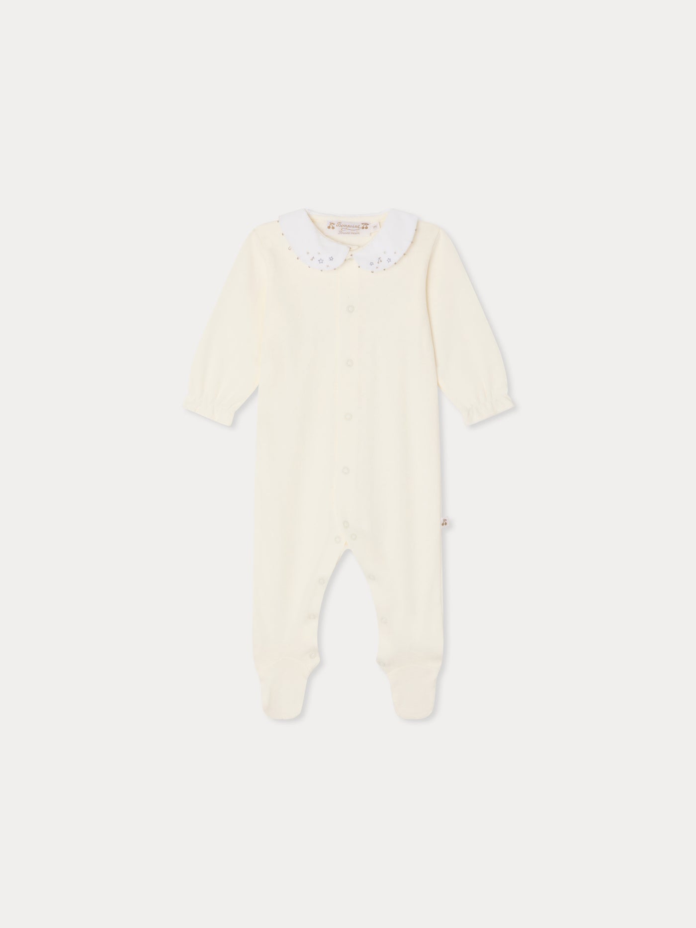 Tintina pyjamas with hand-embroidered stars and organic cotton pointelle knit