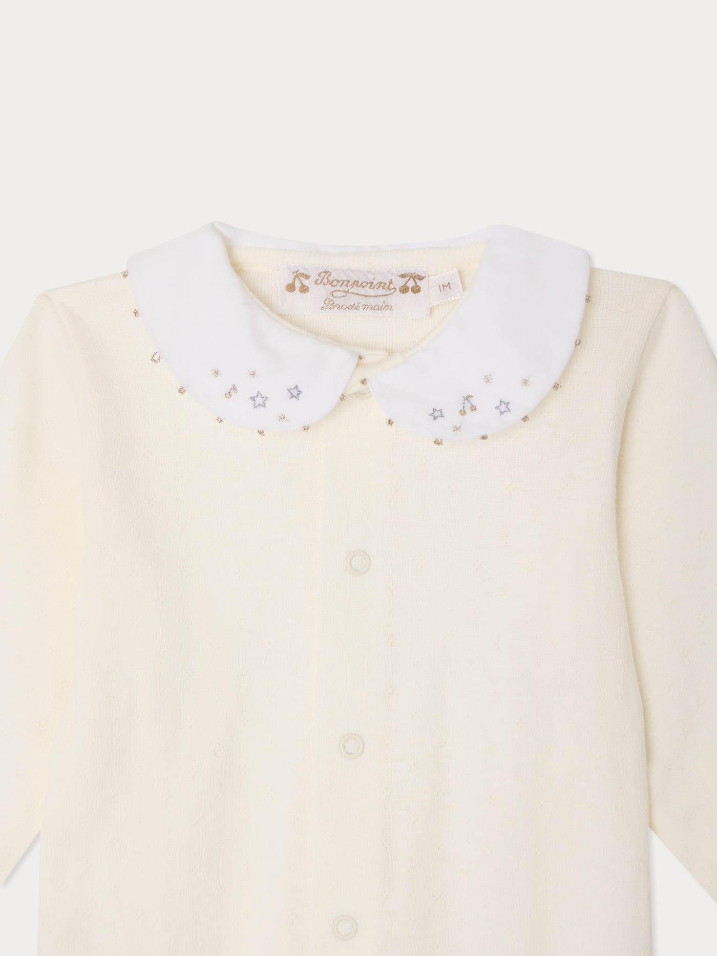 Tintina pyjamas with hand-embroidered stars and organic cotton pointelle knit