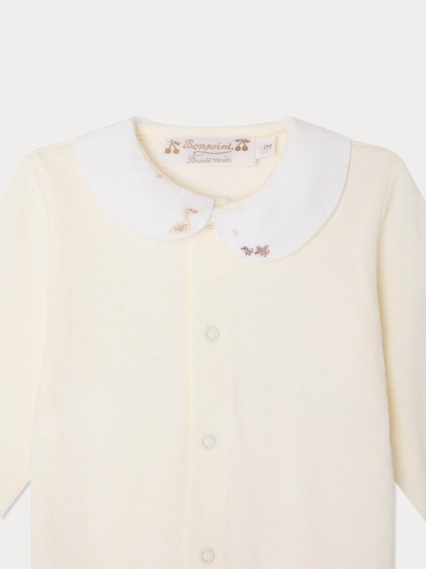 Tintina pyjamas with hand-embroidered swans and organic cotton pointelle knit