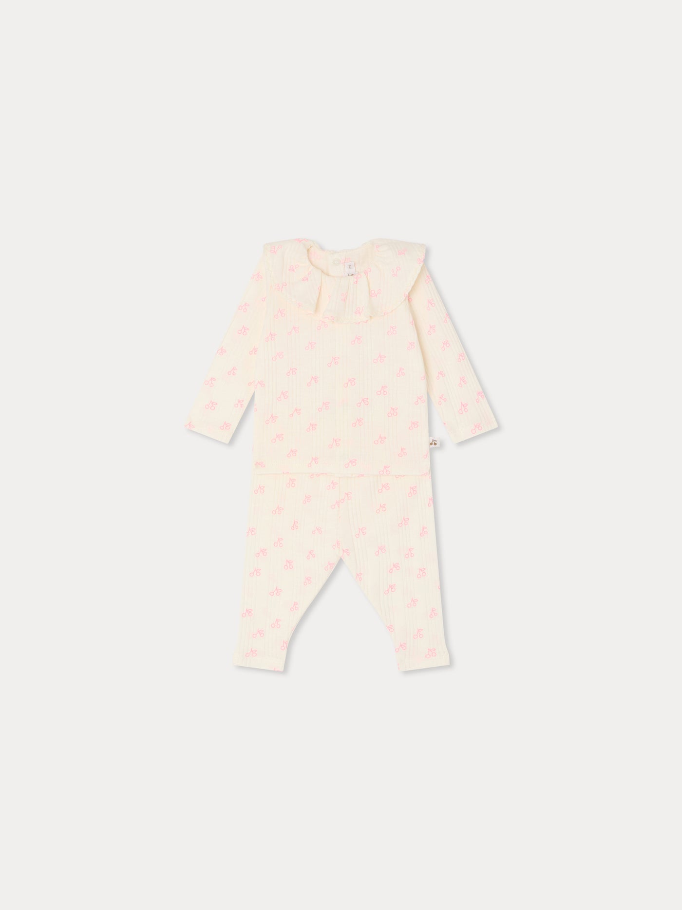 Jelsia cherry print set in organic ribbed cotton