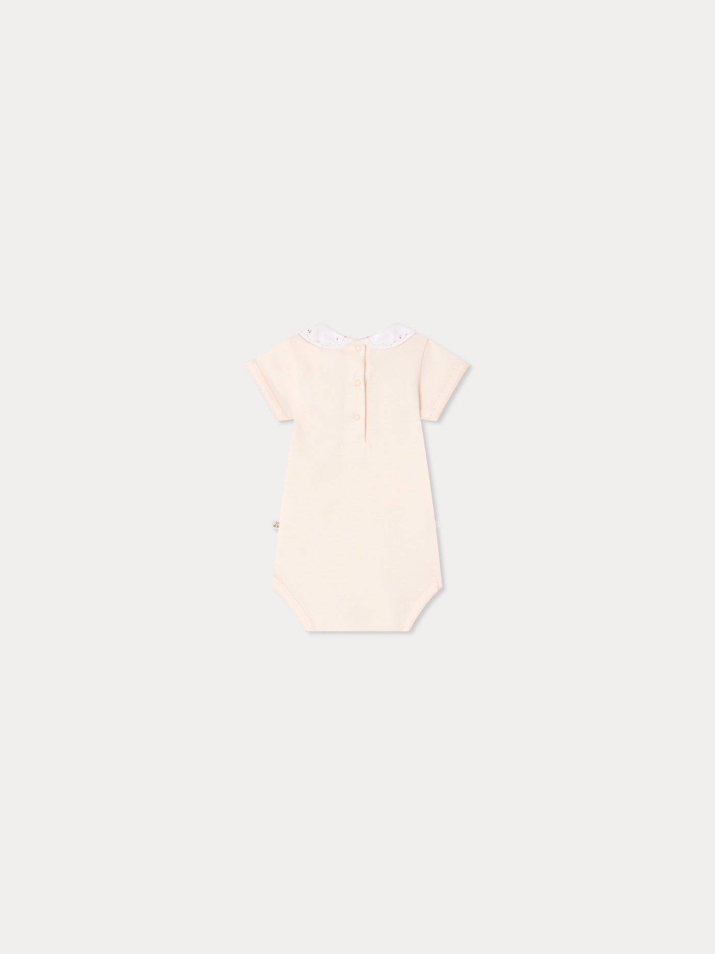 Cygne bodysuit with hand-embroidered cherries in organic cotton