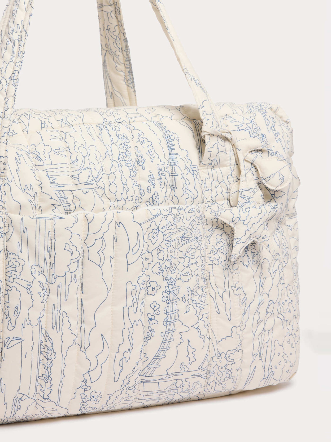 Quilted Piou blue changing bag in Liberty organic cotton fabric