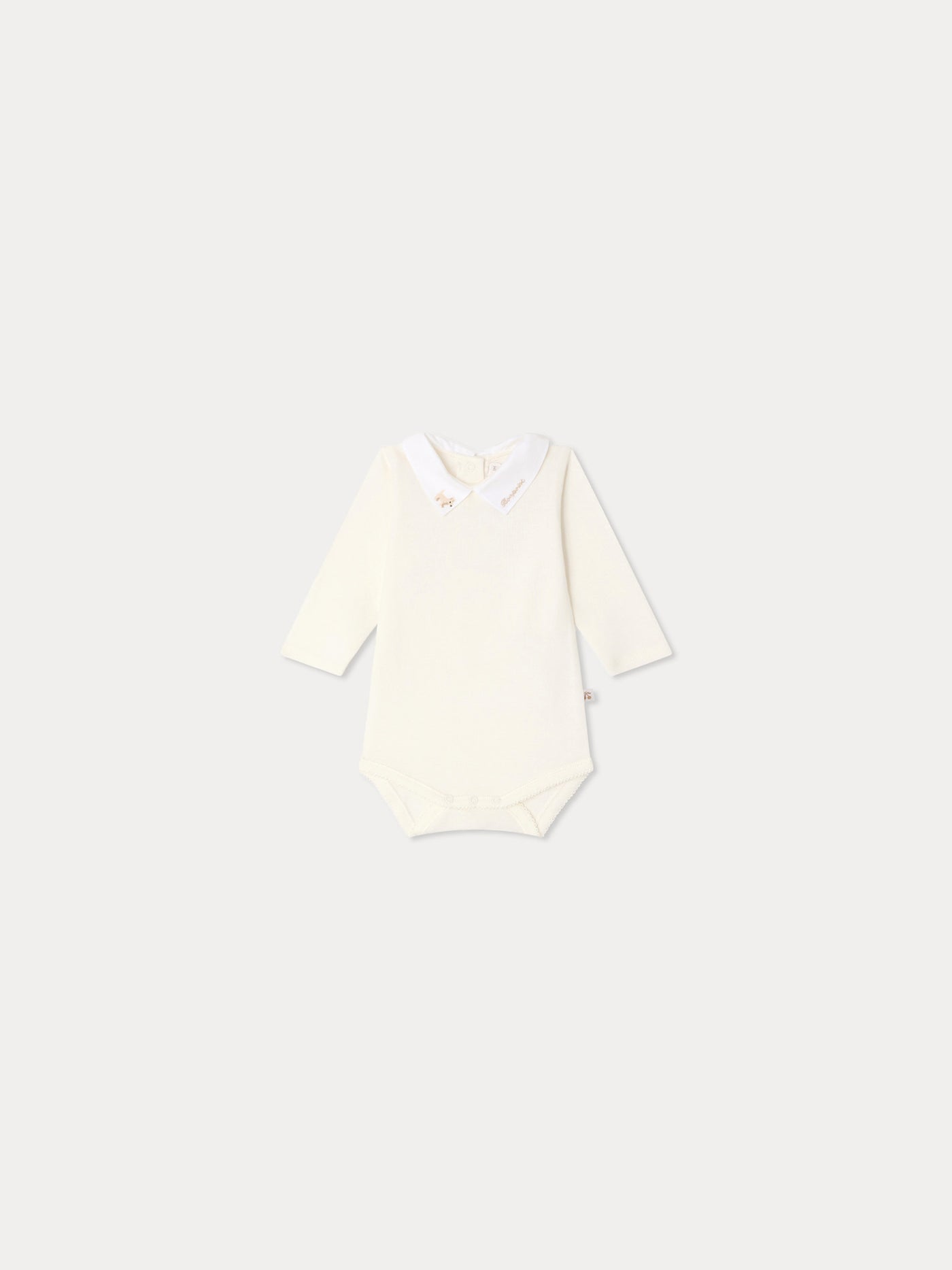 Juillet bodysuit with hand-embroidered dog in organic cotton