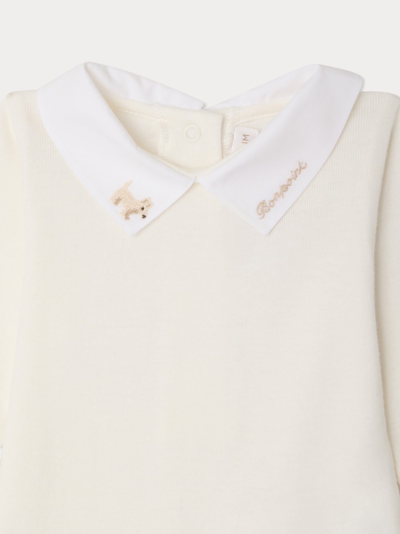 Juillet bodysuit with hand-embroidered dog in organic cotton