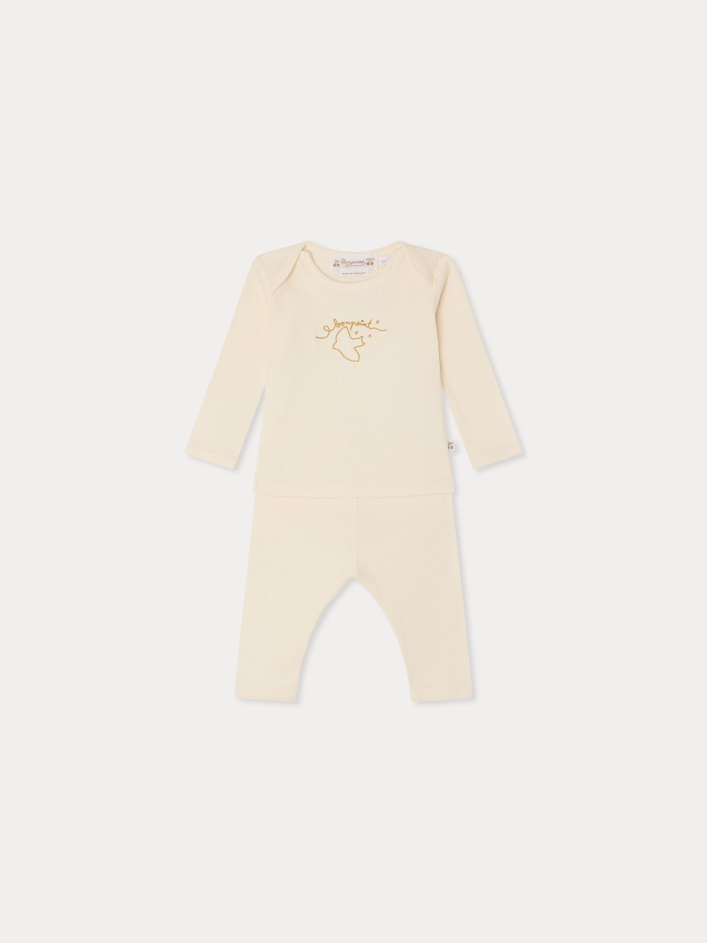 Timi set embroidered with bird in organic cotton