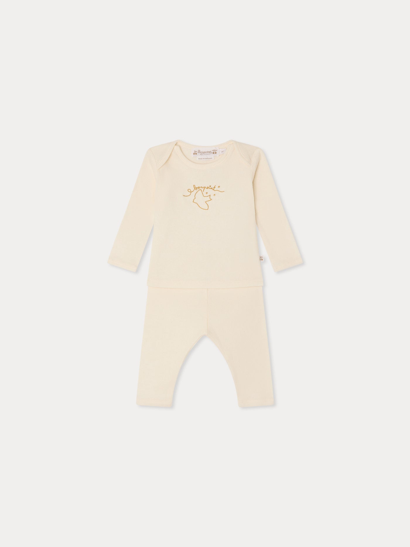 Timi set embroidered with bird in organic cotton