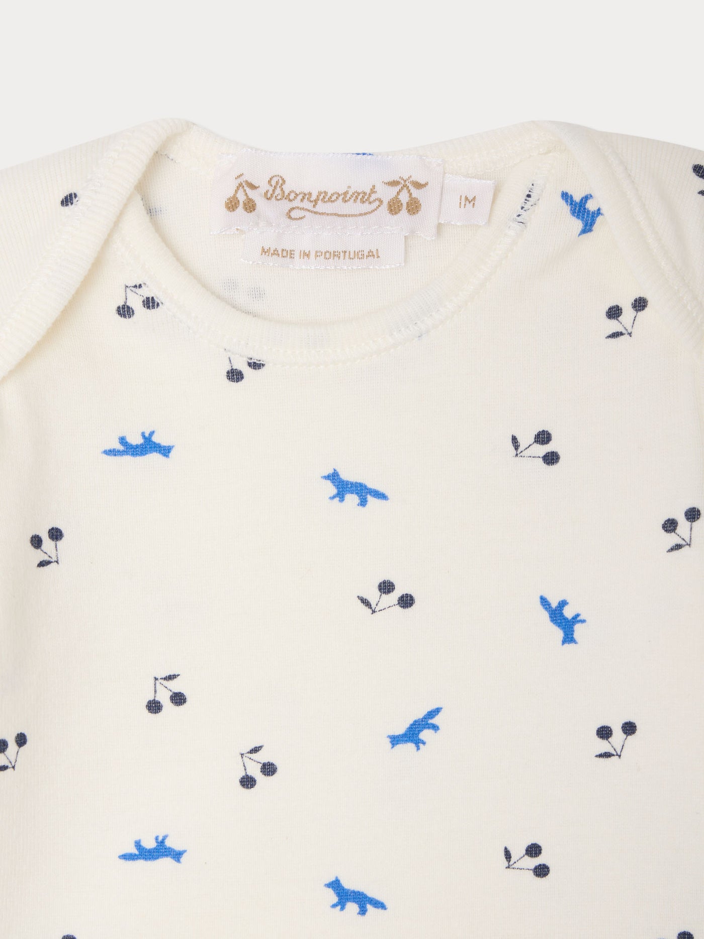 Bonpoint x Maison Kitsuné Timi set with fox and cherry print in organic cotton