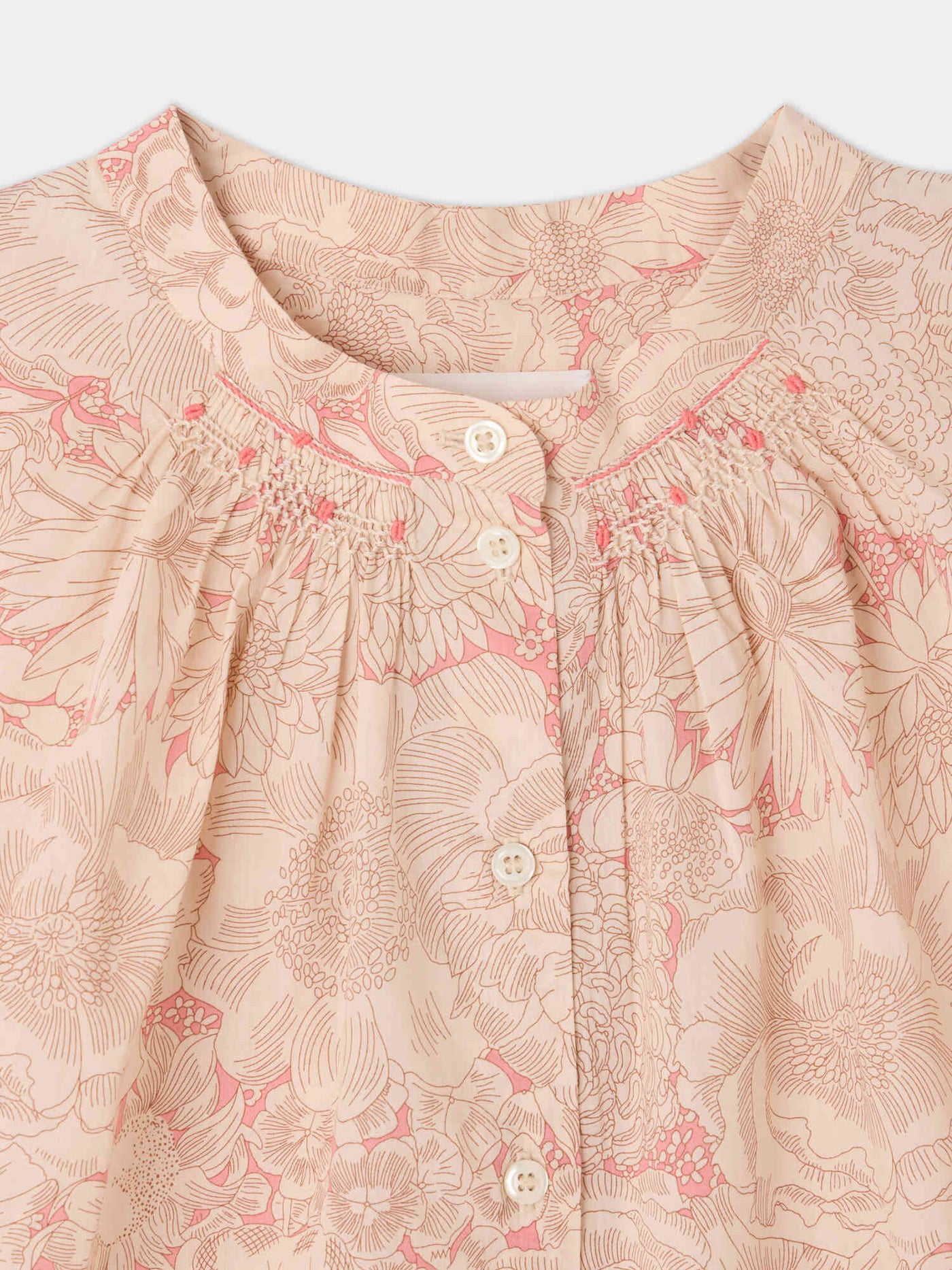 Lucy smocked and hand-embroidered blouse in Liberty organic cotton fabric