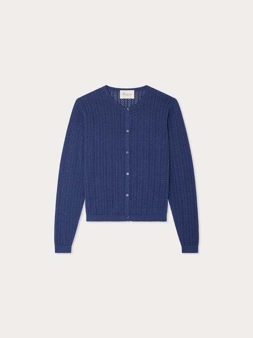 Laeliane cardigan with round neck and pointelle knit in organic cotton