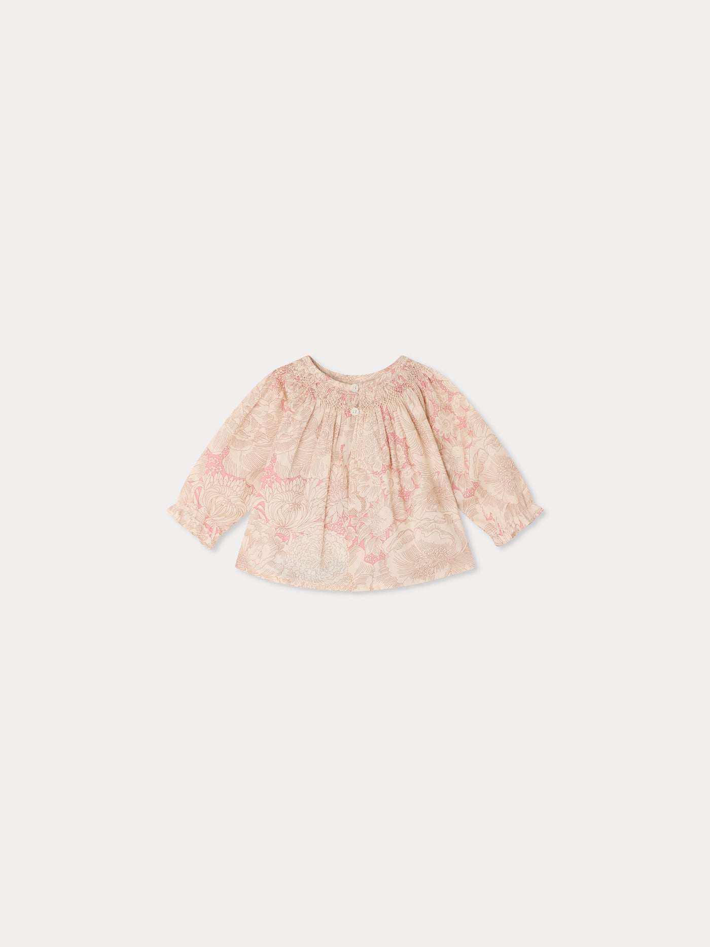 Griotte blouse smocked and hand-embroidered in Liberty organic cotton fabric