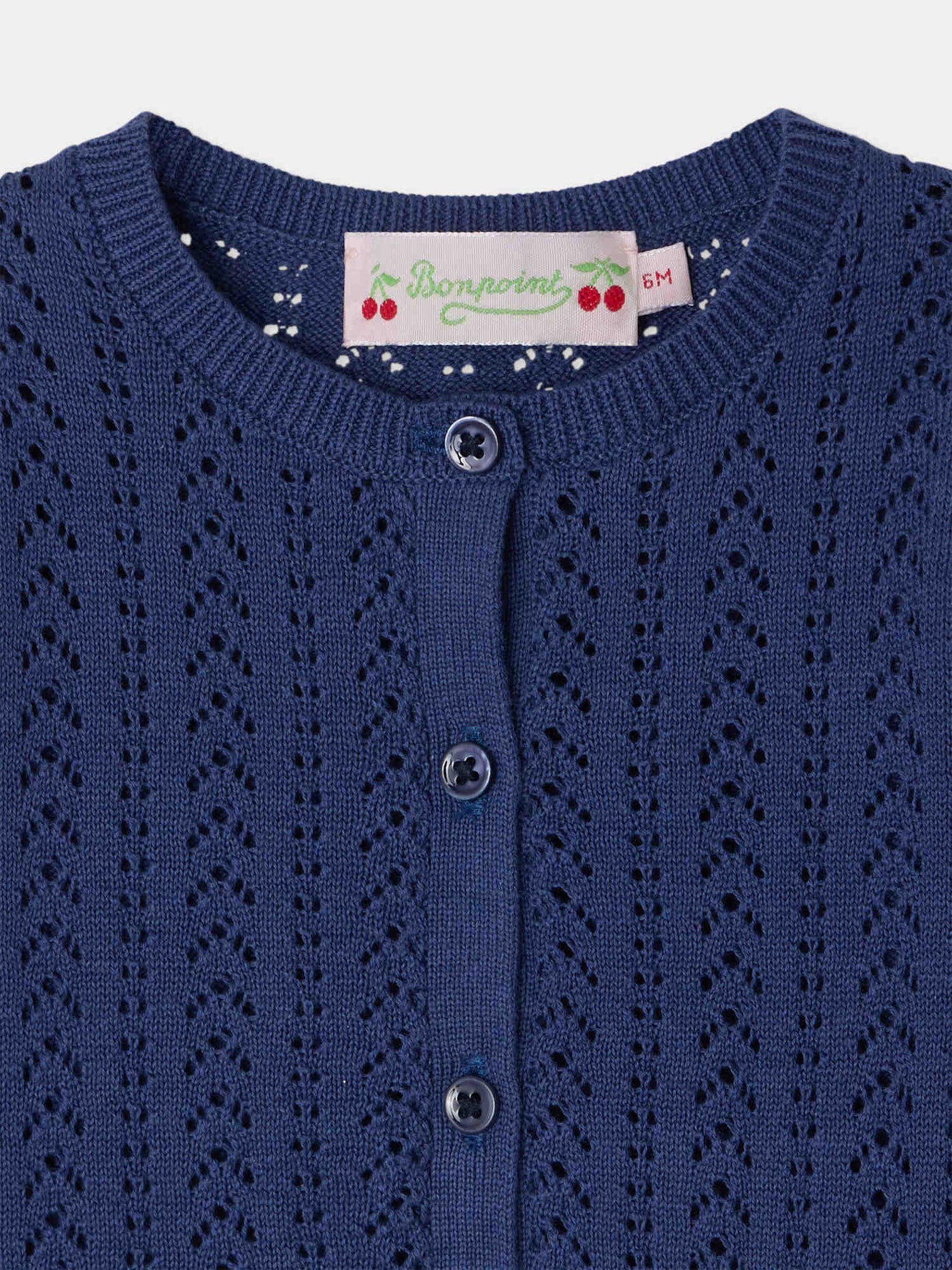 Laeli round neck cardigan in organic cotton pointelle knit