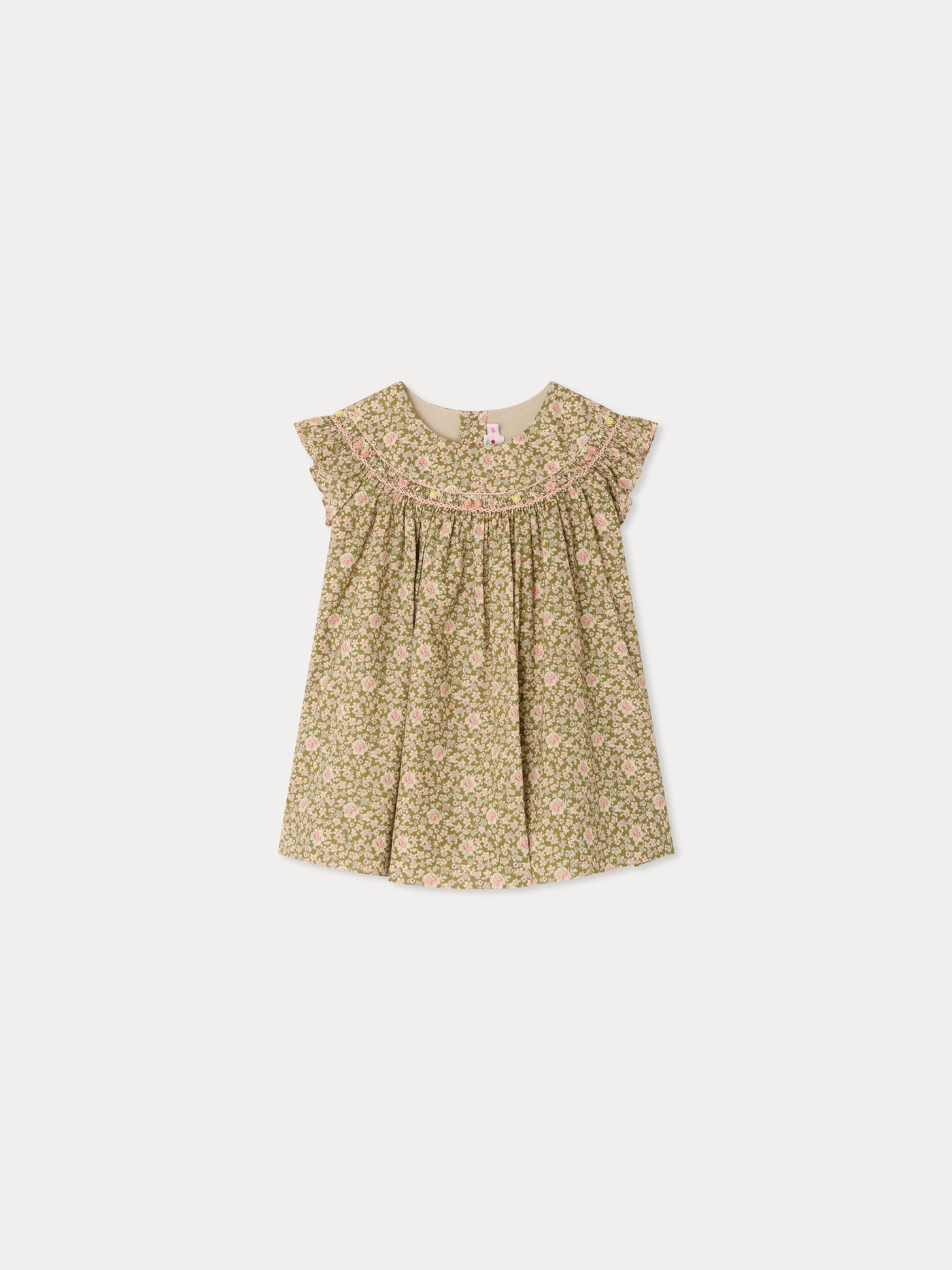 Amantine dress smocked and hand-embroidered in Liberty organic cotton fabric