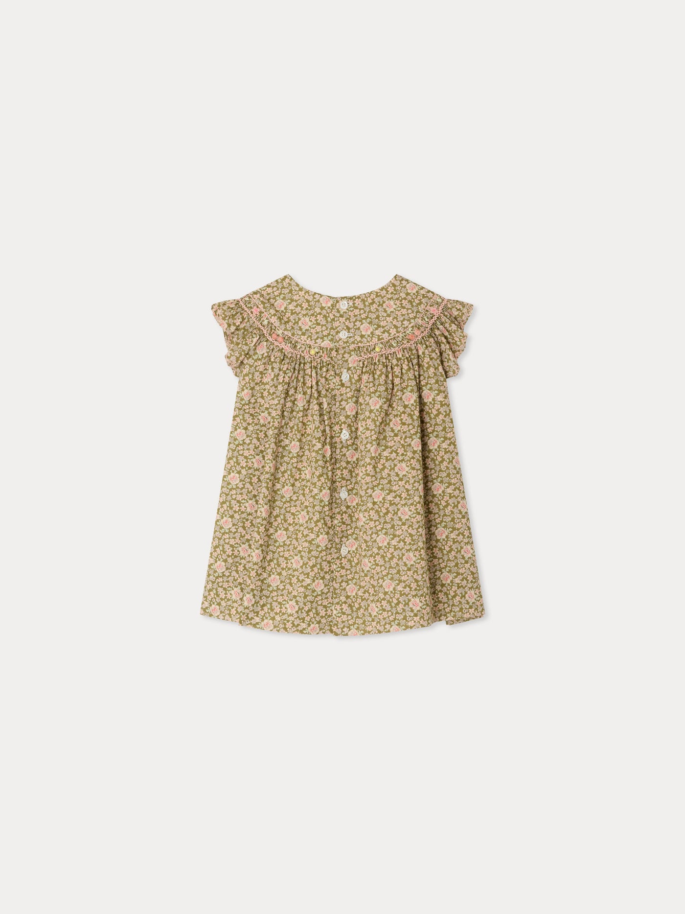 Amantine dress smocked and hand-embroidered in Liberty organic cotton fabric