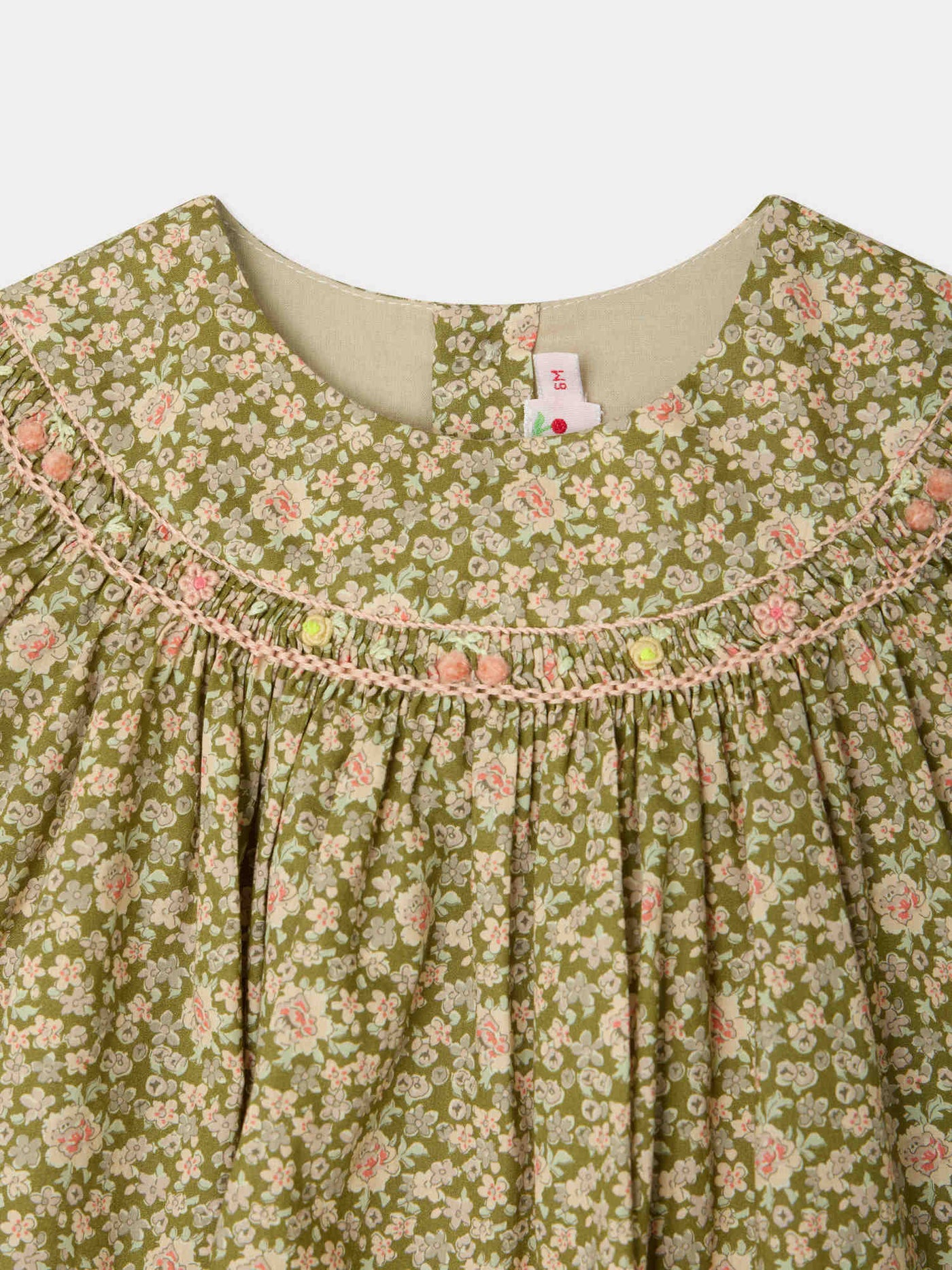 Amantine dress smocked and hand-embroidered in Liberty organic cotton fabric