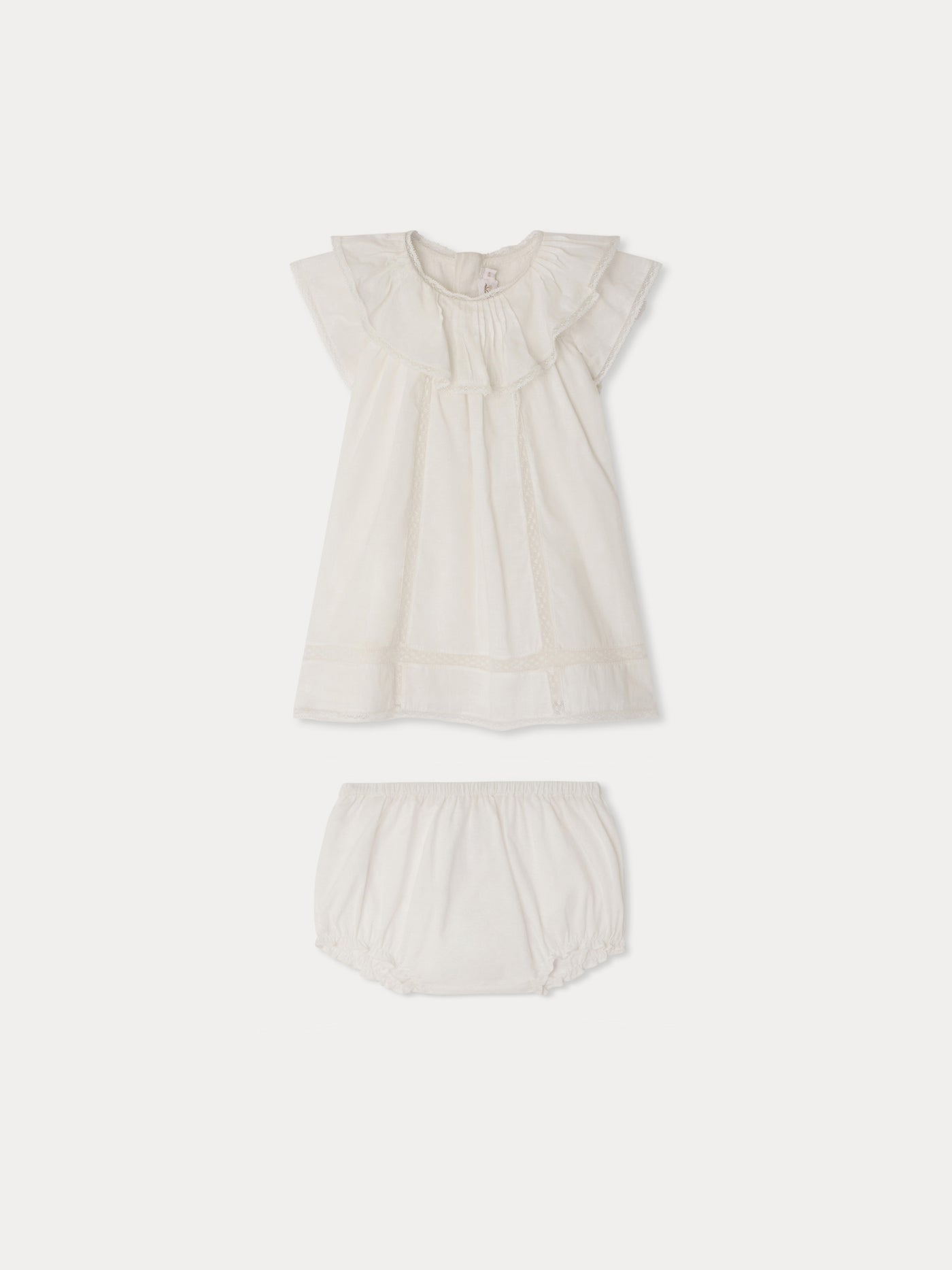Lenou dress in organic cotton voile and Calais lace