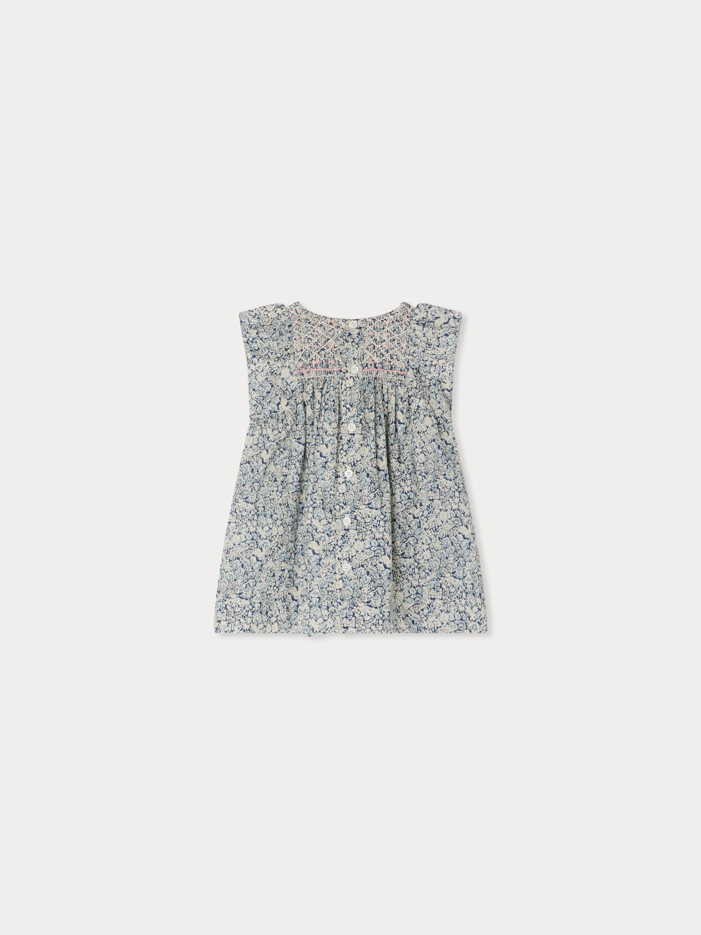 Cadelili smocked and hand-embroidered dress in Liberty organic cotton fabric