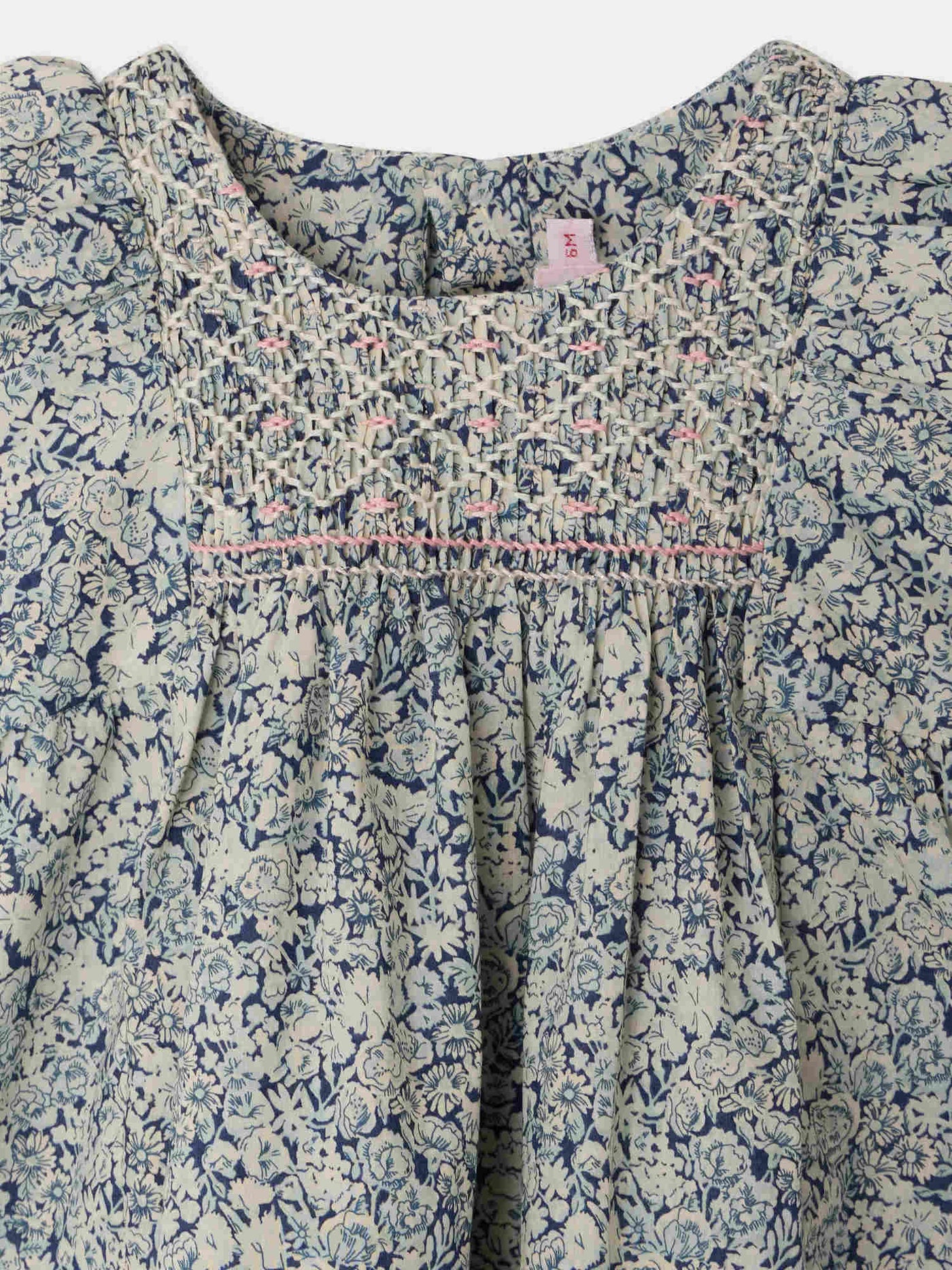 Cadelili smocked and hand-embroidered dress in Liberty organic cotton fabric