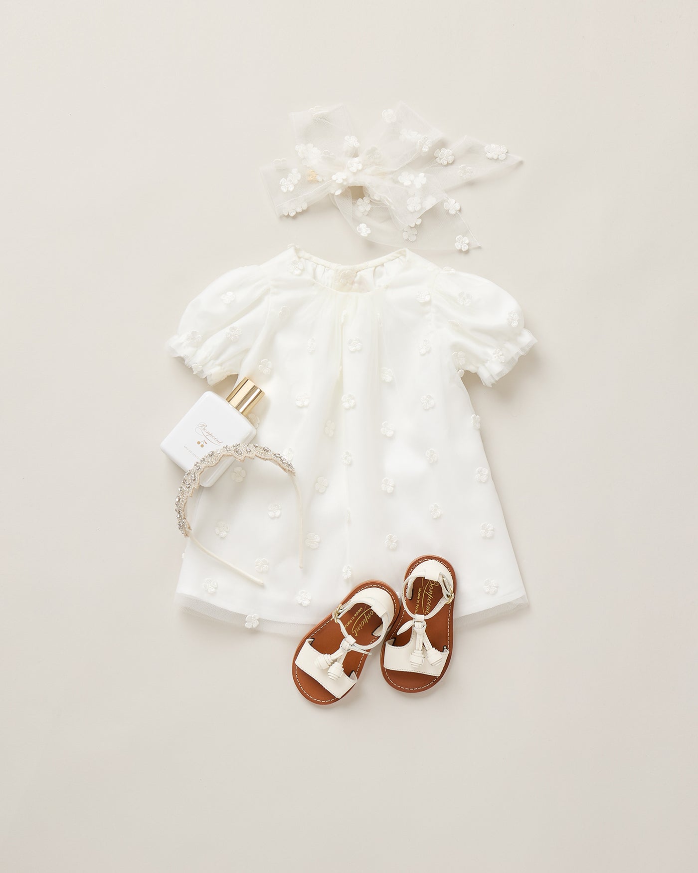 Baby Girl Summer 2026 Ceremony Look - Tulle dress adorned with embroidered flowers