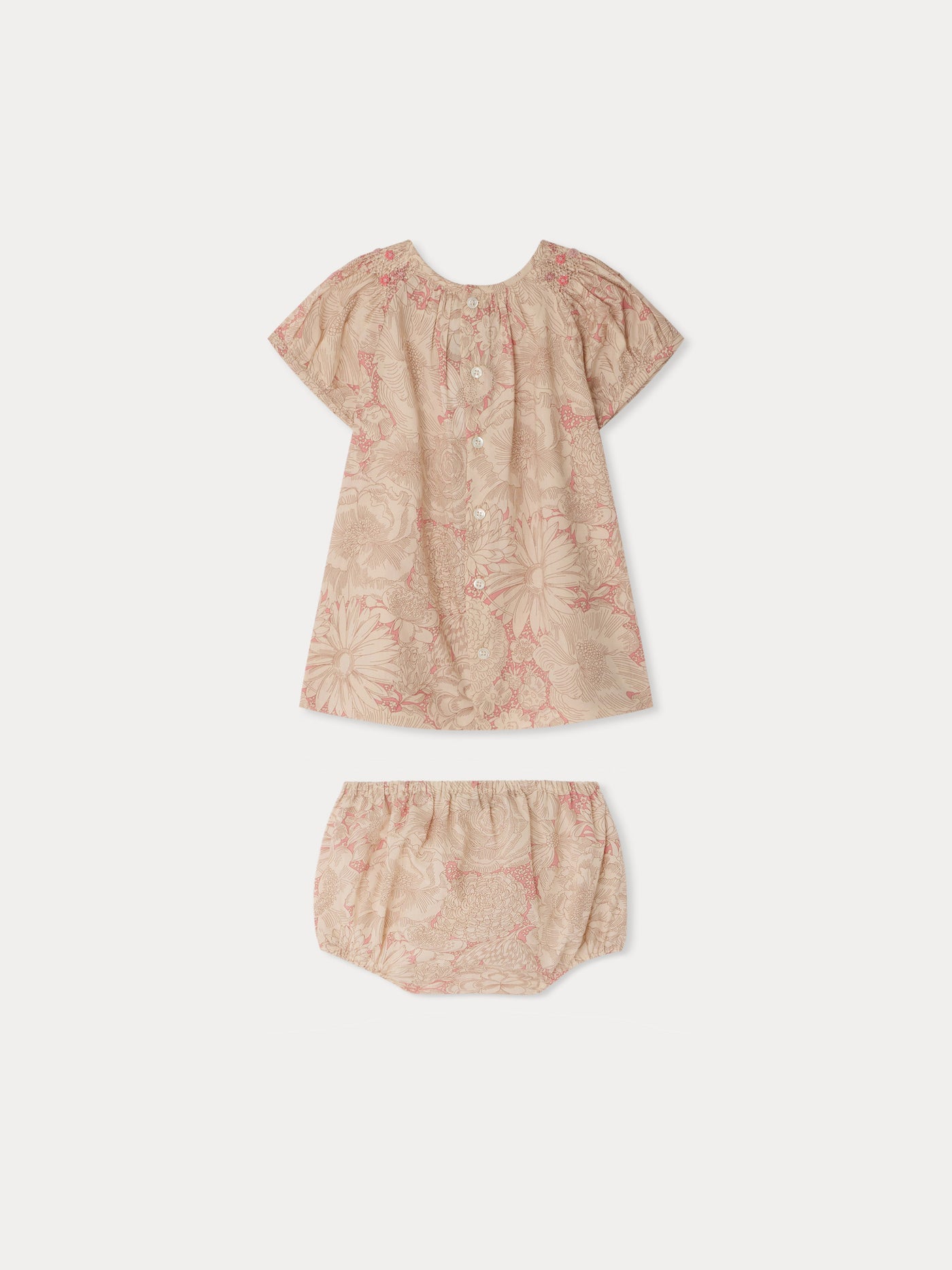 Lucia dress smocked and hand-embroidered in Liberty organic cotton fabric