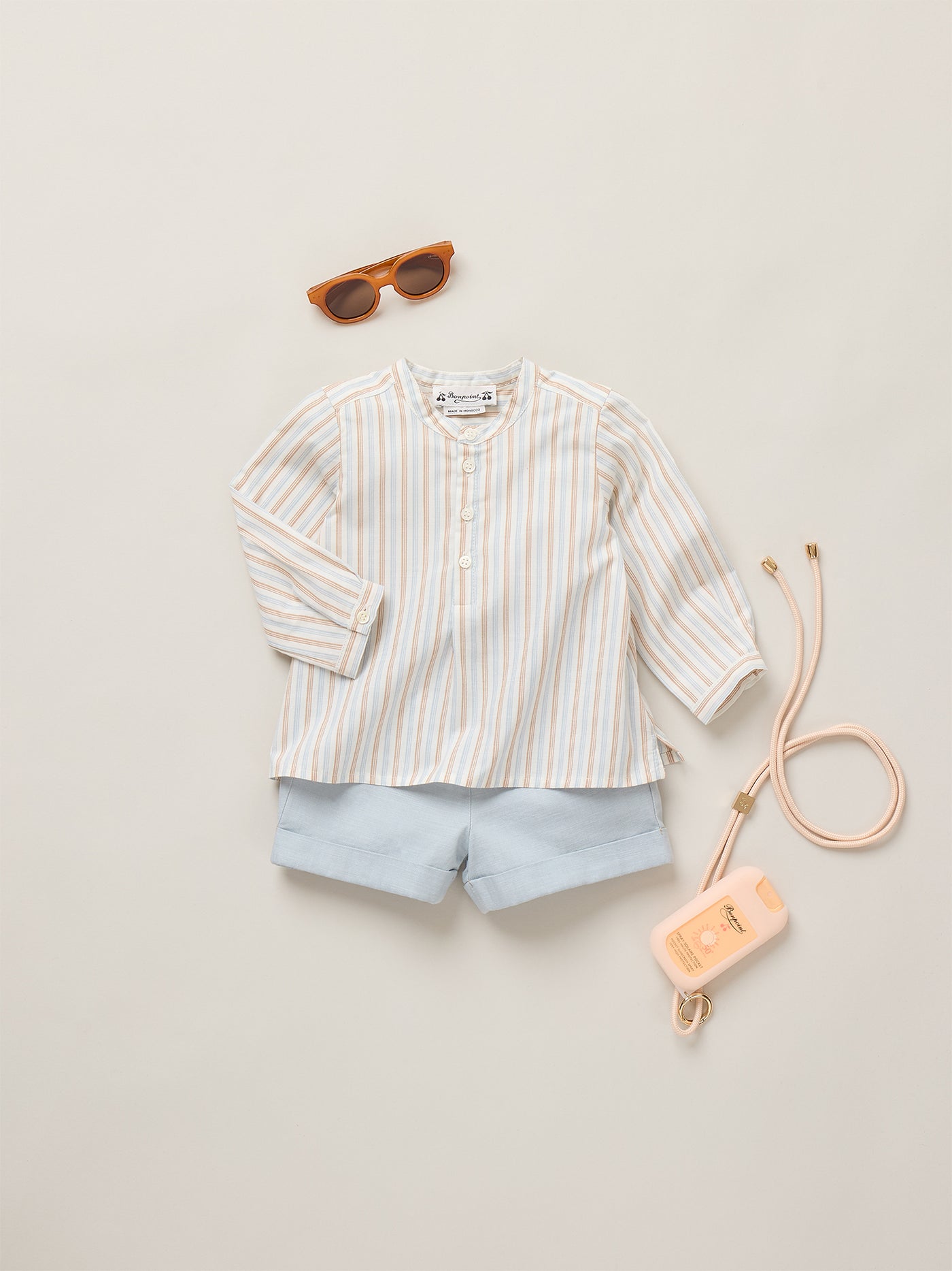 Polisson striped mandarin collar shirt in organic cotton