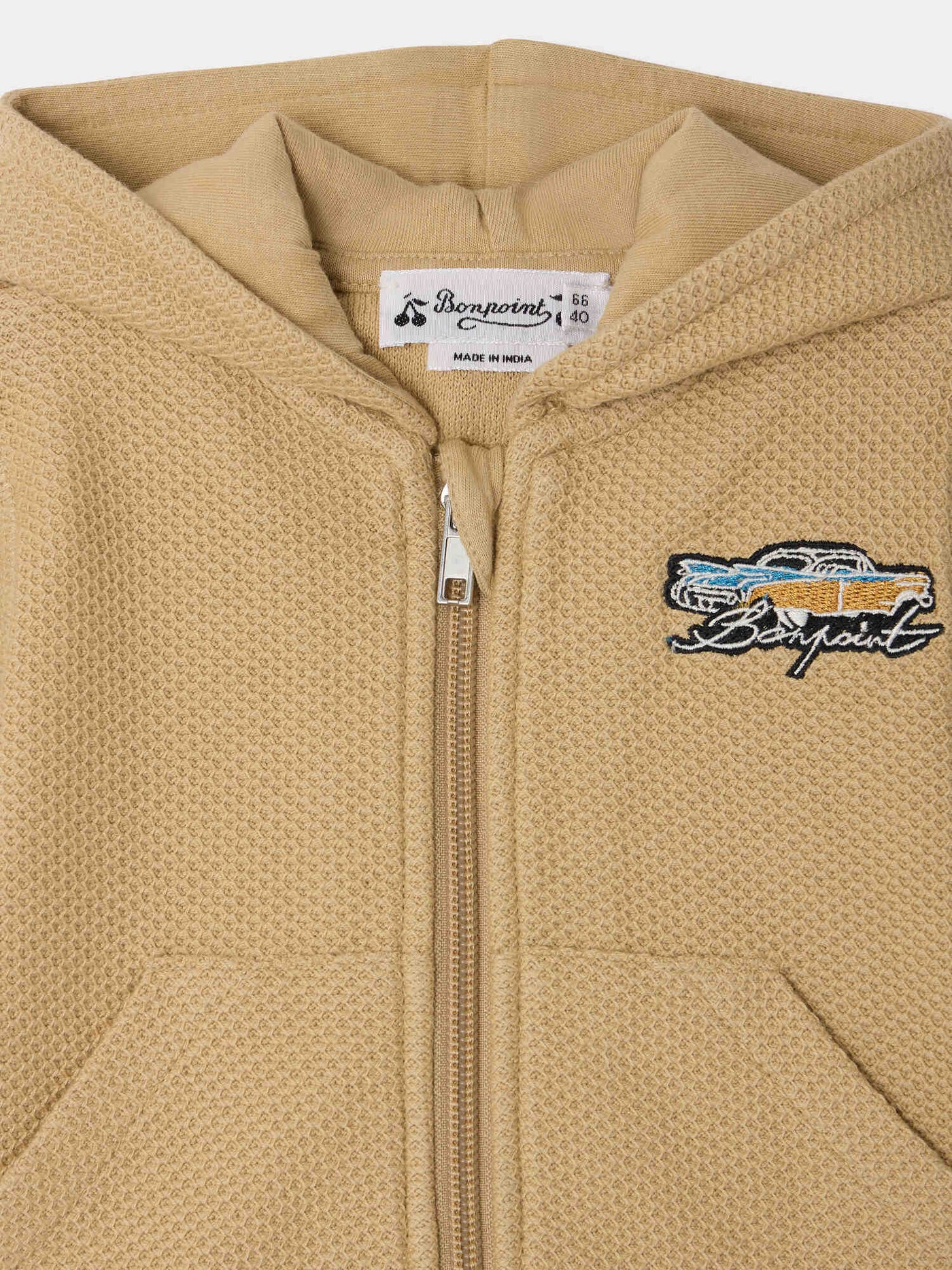 Tibou embroidered car hoodie in organic cotton