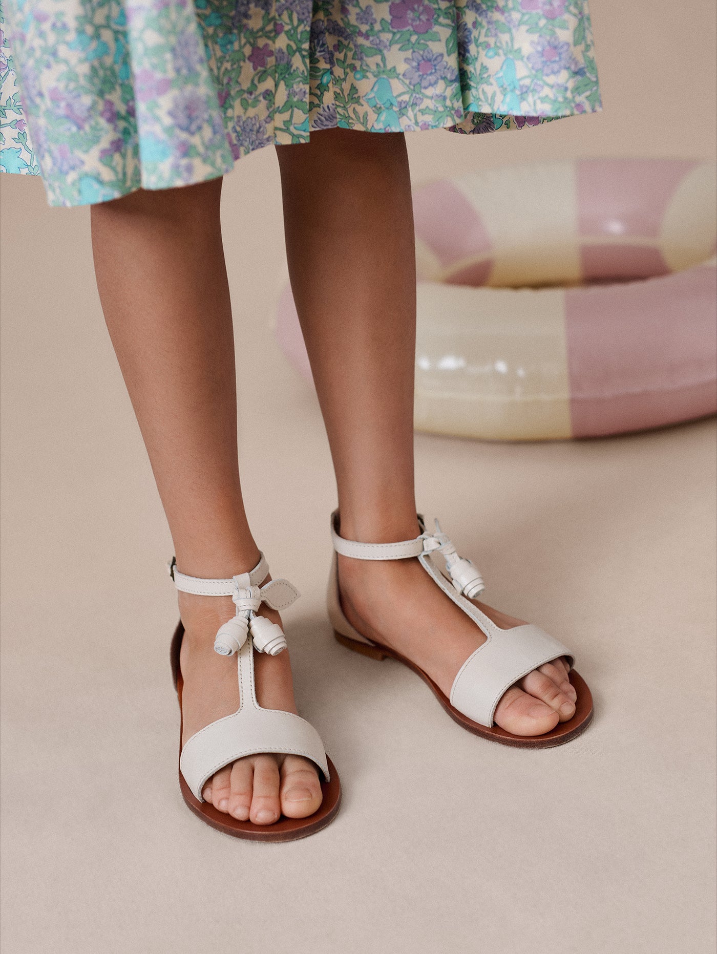 Elmas milk white leather sandals