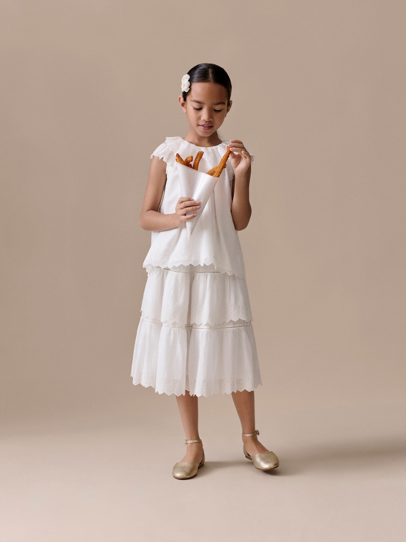 Lavona skirt with broderie anglaise in organic cotton