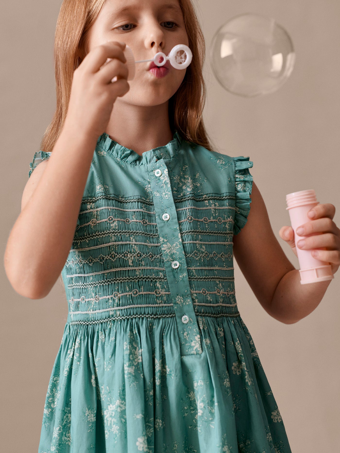 Fabiola dress smocked and hand-embroidered in Liberty organic cotton fabric