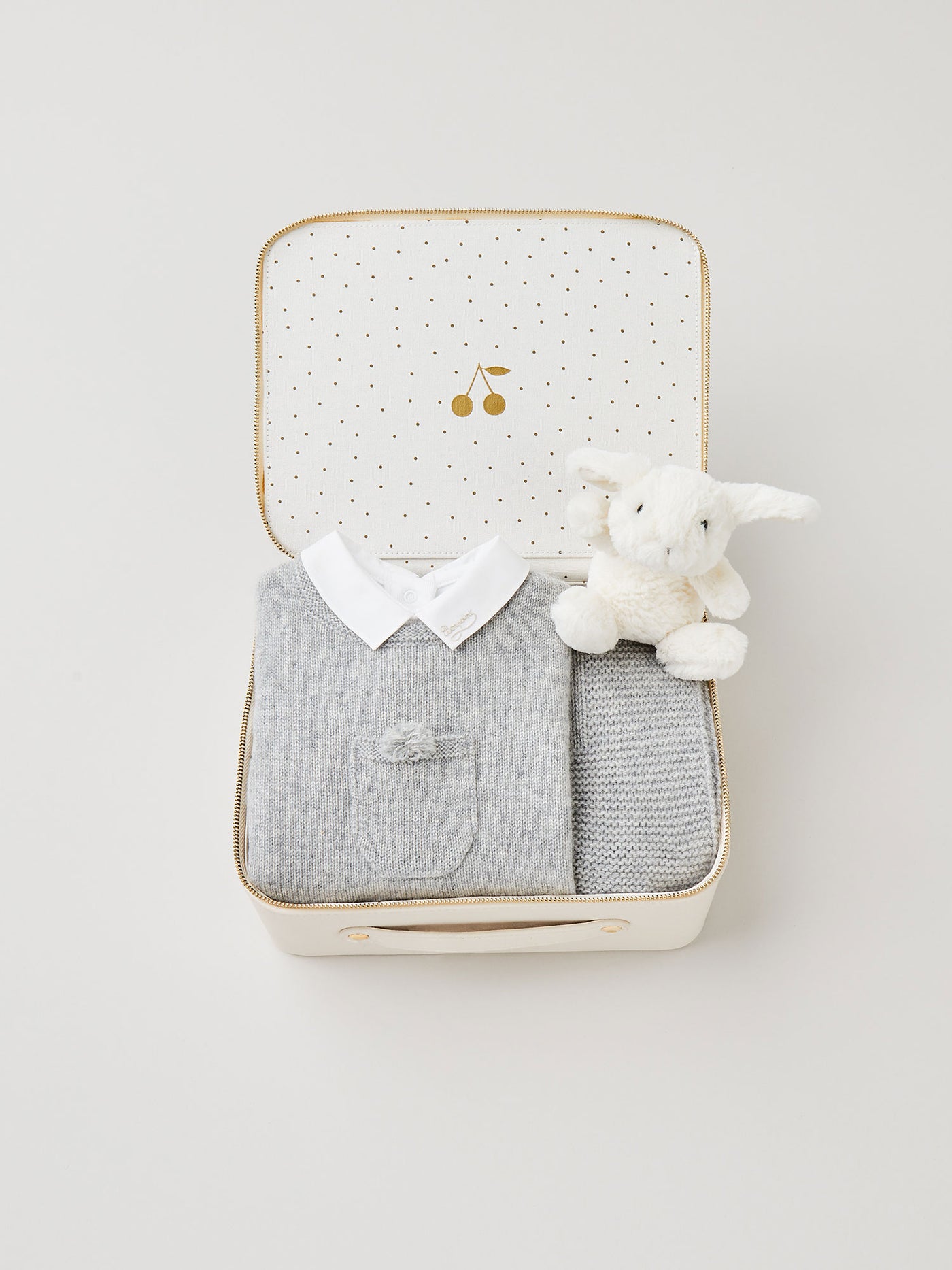 Medium newborn suitcase for boys - Grey cashmere set