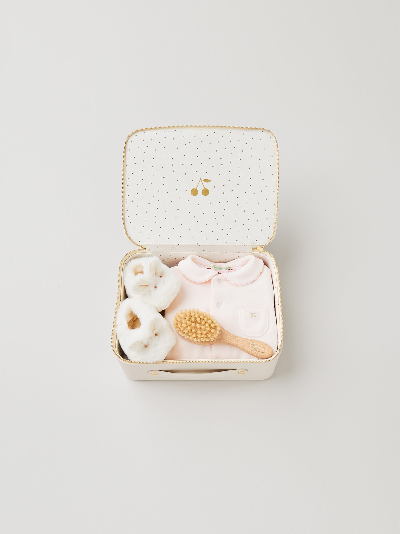 Medium newborn suitcase for girls - Pink velour pajamas