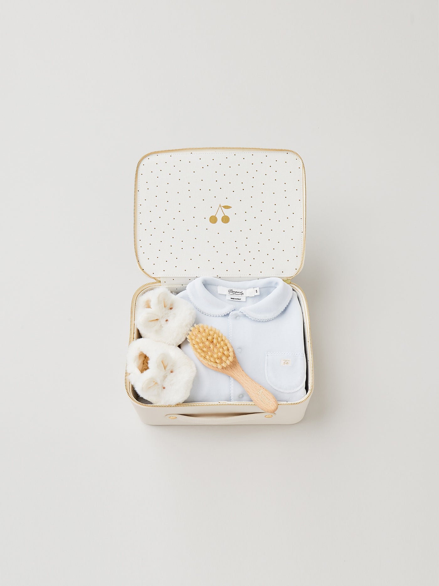 Medium newborn suitcase for boys - Blue velour pajamas