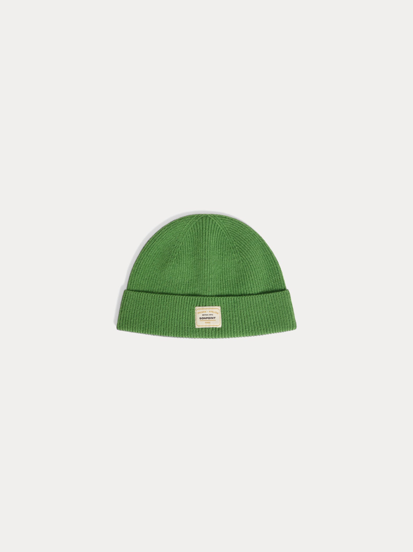 Benny hat with cuff and Bonpoint vignette in green wool