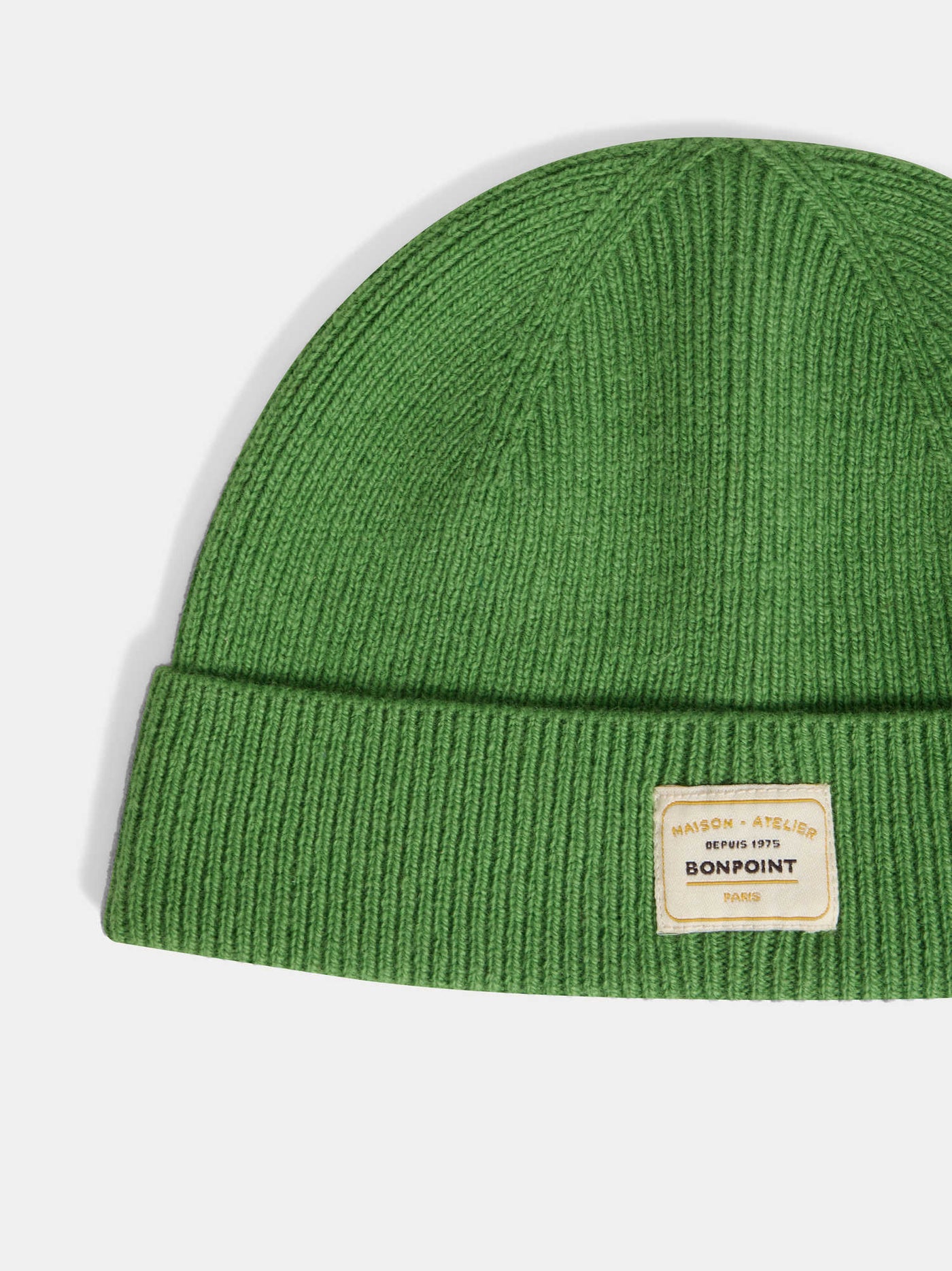 Benny hat with cuff and Bonpoint vignette in green wool