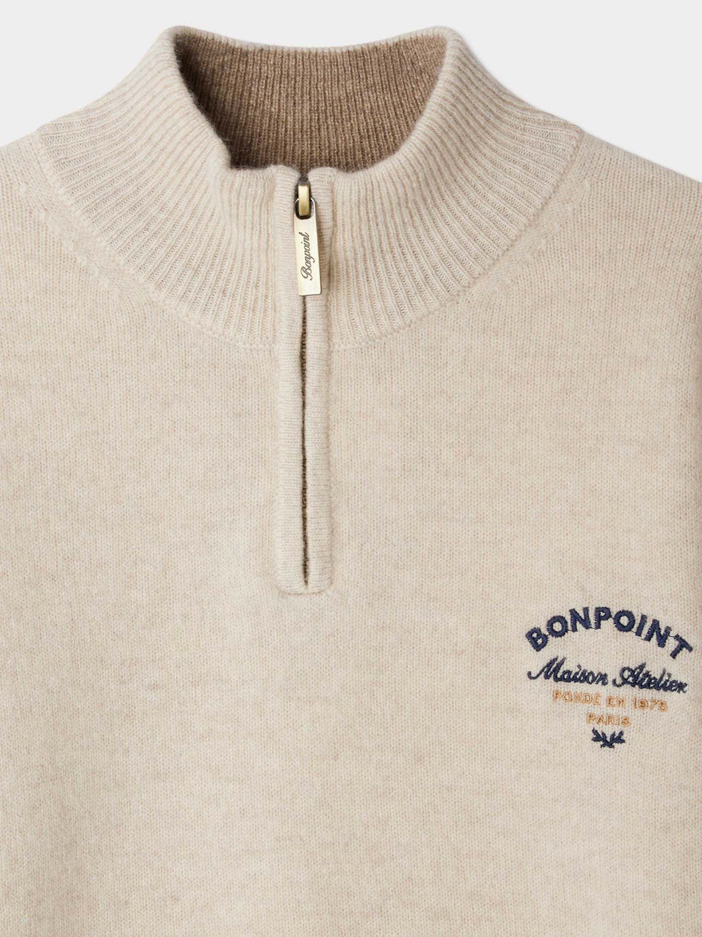 Gert cashmere sweater with trucker collar and Bonpoint embroidery