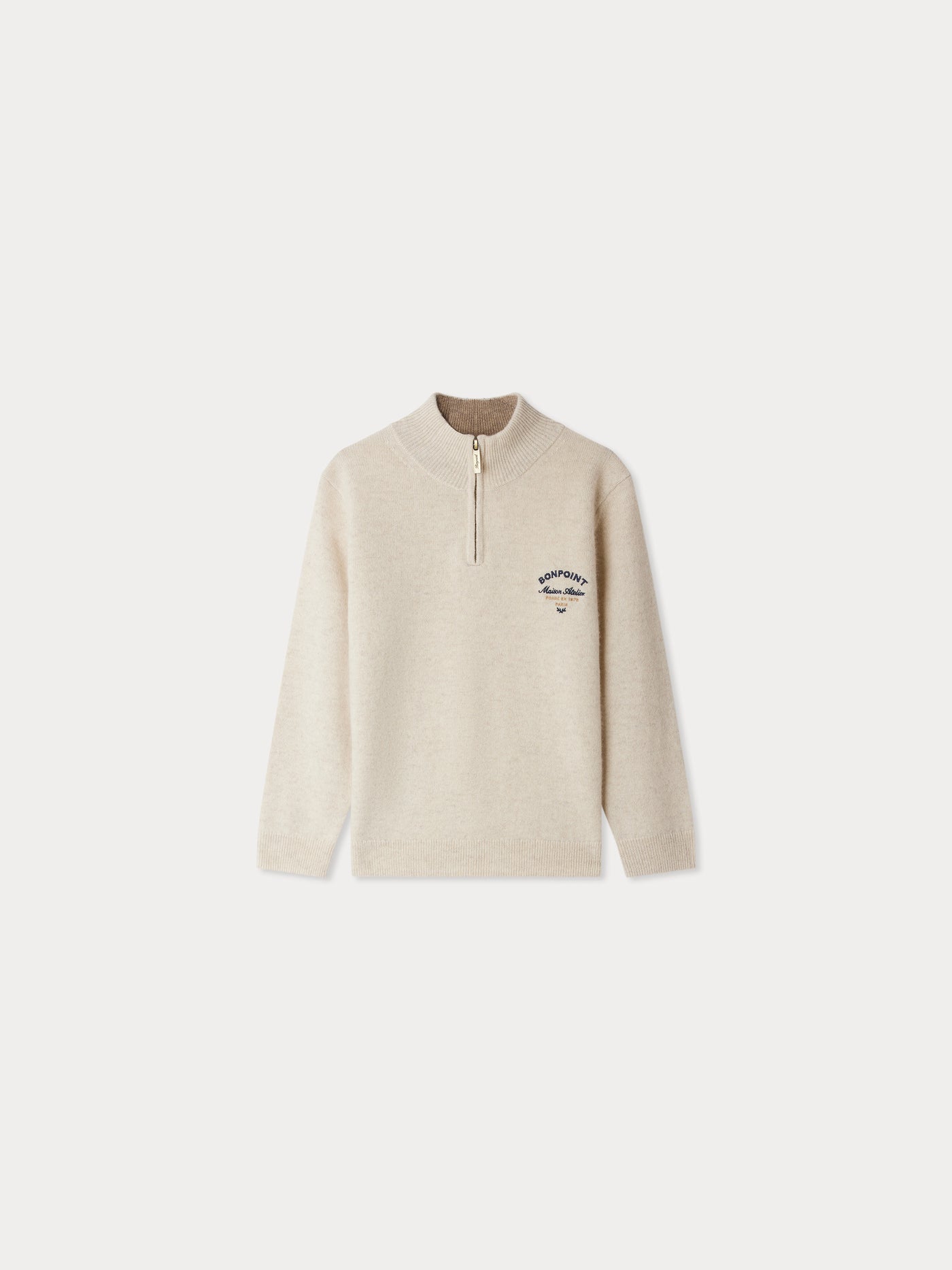 Gert cashmere sweater with trucker collar and Bonpoint embroidery
