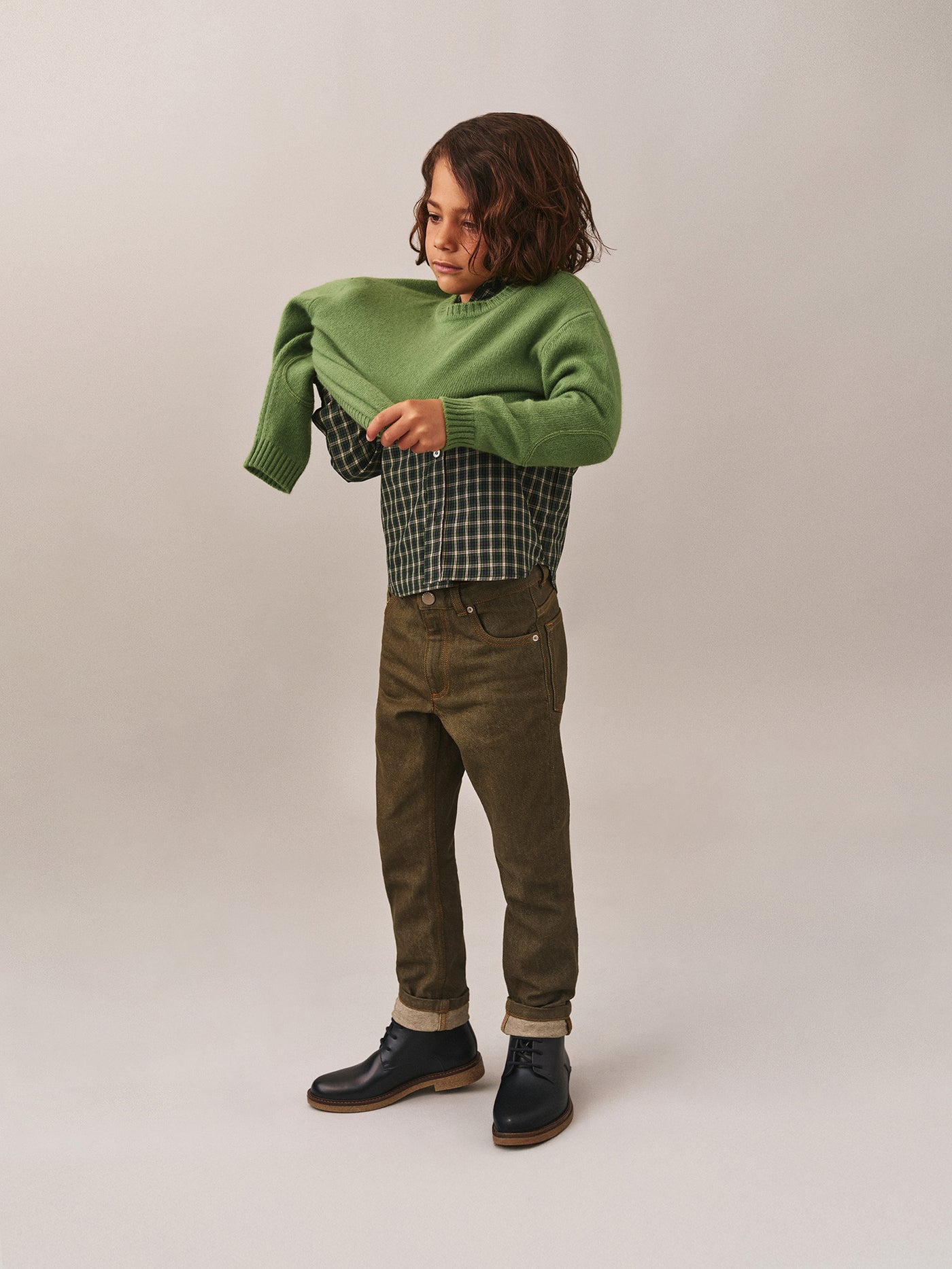 Jason sweater with elbow patches in green wool