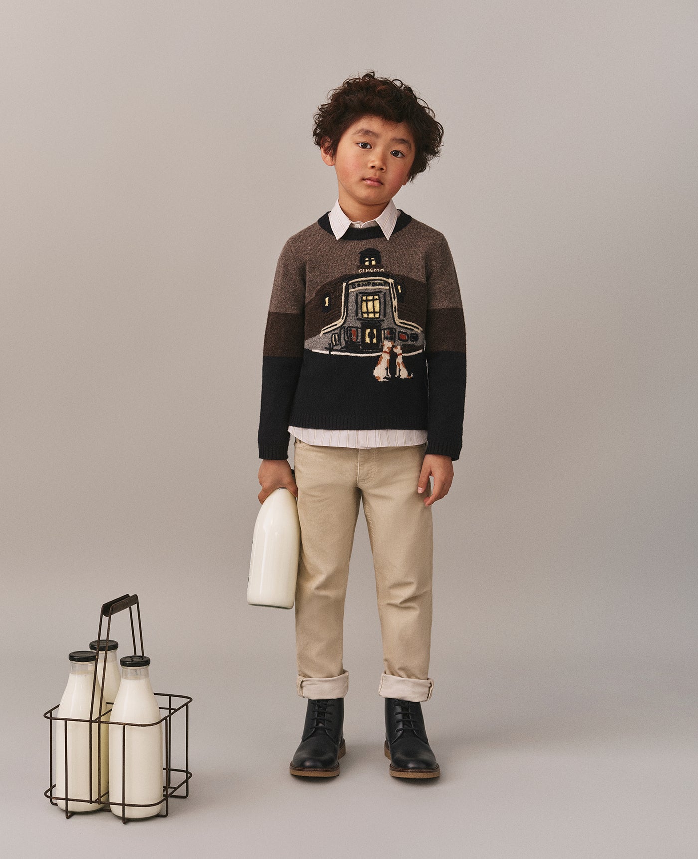 Jean jacquard sweater with Bonpoint cinema design in wool