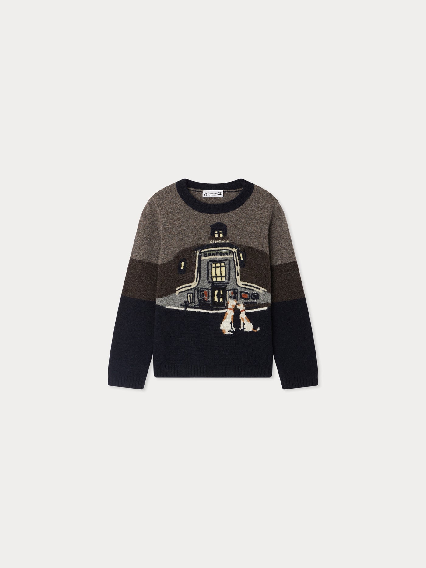Jean jacquard sweater with Bonpoint cinema design in wool