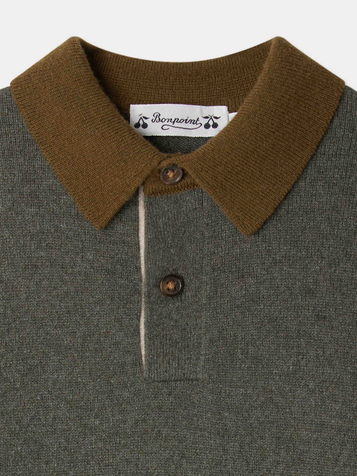 Jameson Khaki Cashmere Contrast Collar Sweater