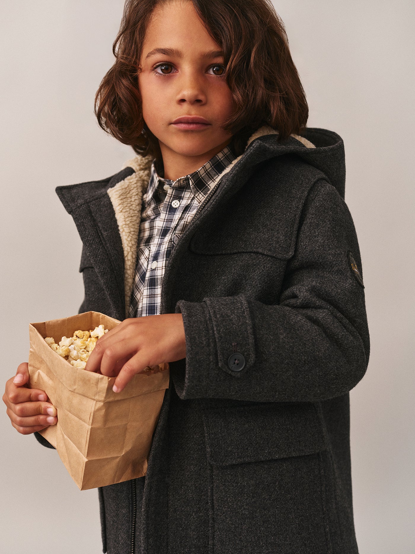 Julien duffle coat in soft wool lined with faux fur