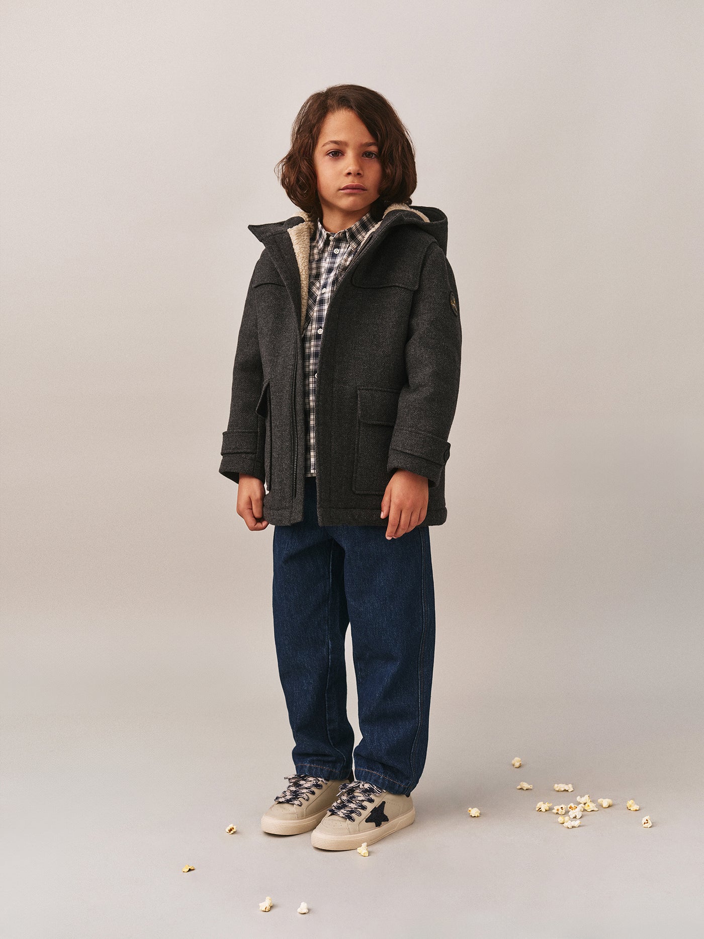 Julien duffle coat in soft wool lined with faux fur