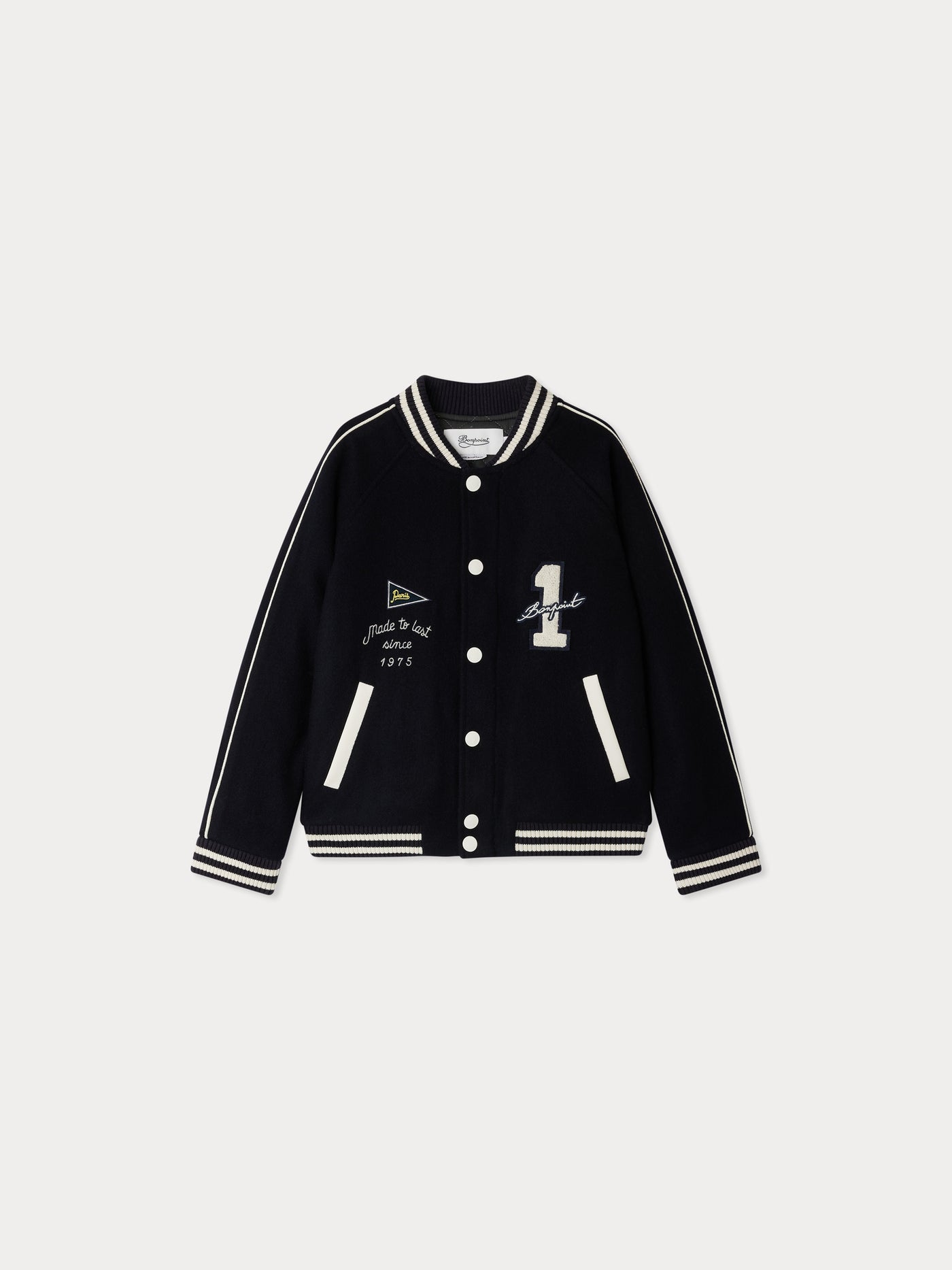 Josias wool jacket with leather details, embroidery and patch