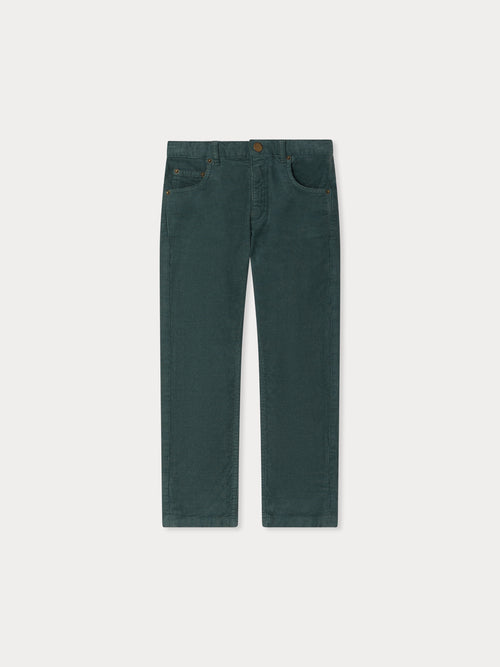 Jagger straight trousers in organic cotton velvet in verdigris